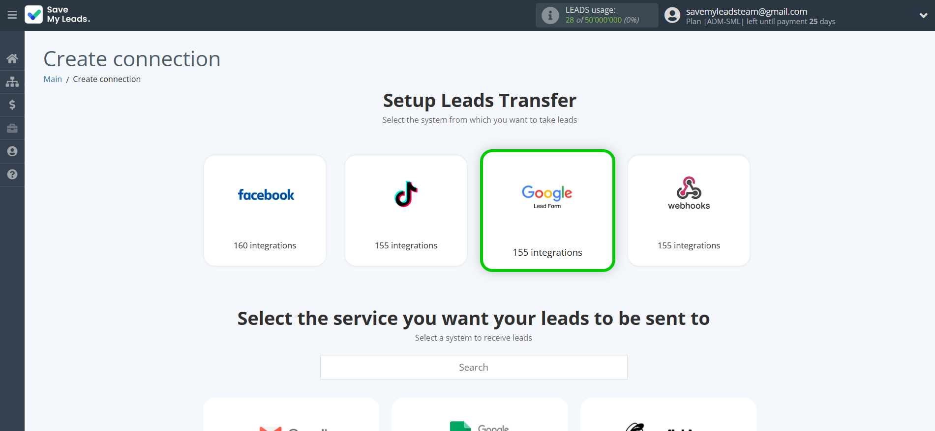 How to Connect Google Lead Form with Hunter.io Create Contact | Data Source system selection