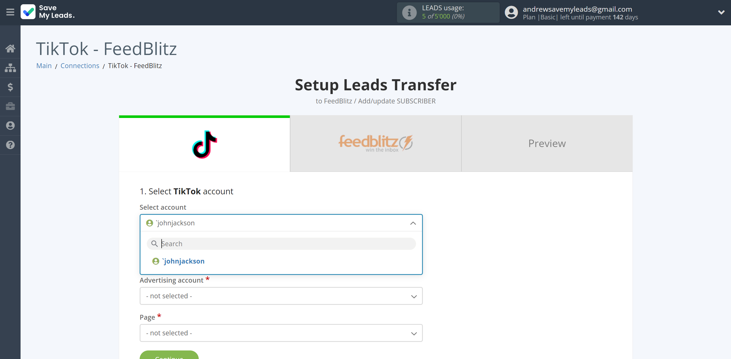 How to Connect TikTok with FeedBlitz | Data Source account selection