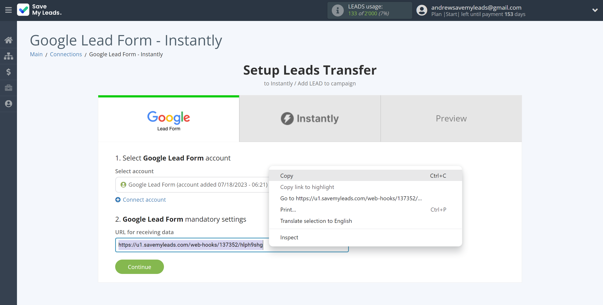 How to Connect Google Lead Form with Instantly Add lead to campaign | Data Source account connection