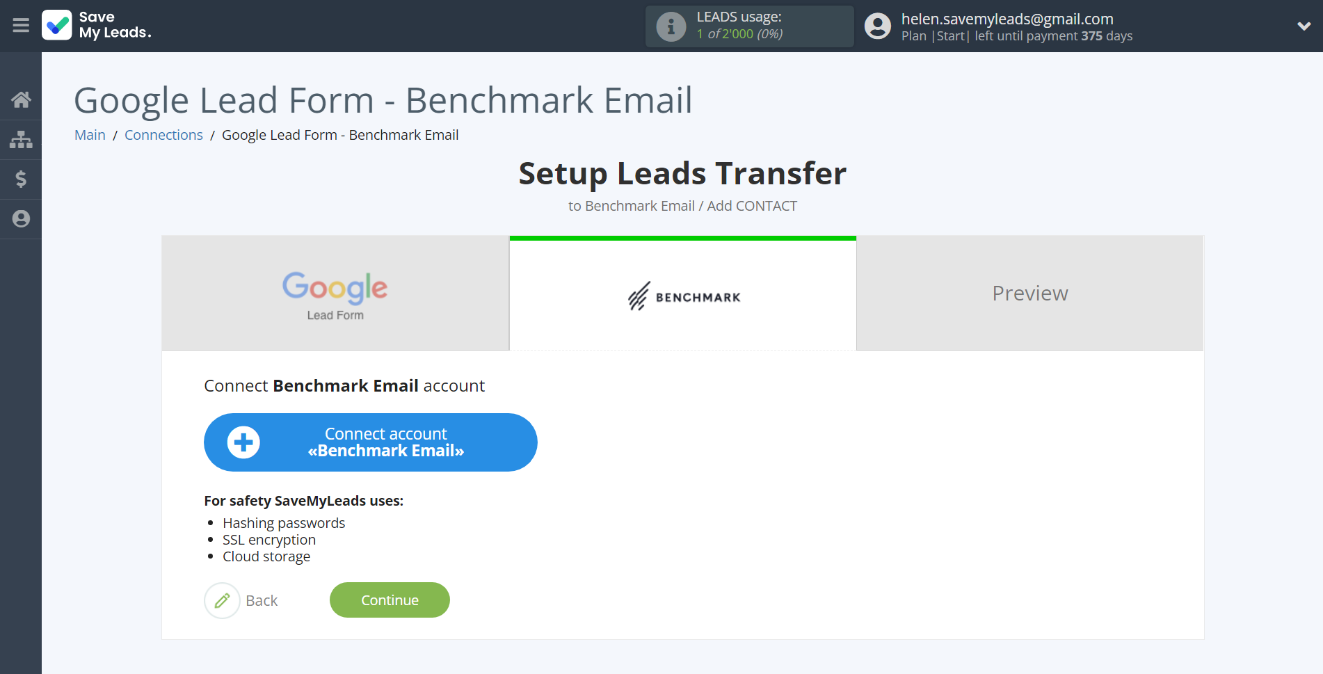 How to Connect Google Lead Form with Benchmark Email | Data Destination account connection