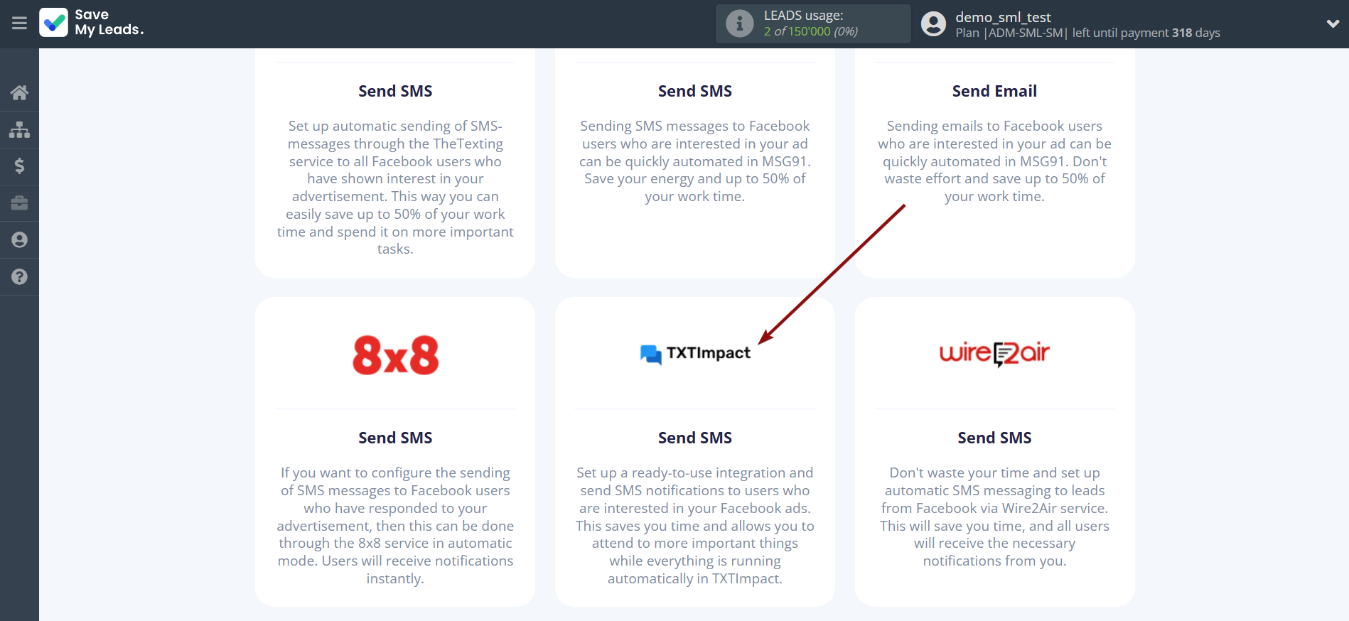 How to Connect Facebook with TXTImpact | Data Destination system selection How to Connect Facebook with TXTImpact | Data Destination system selection