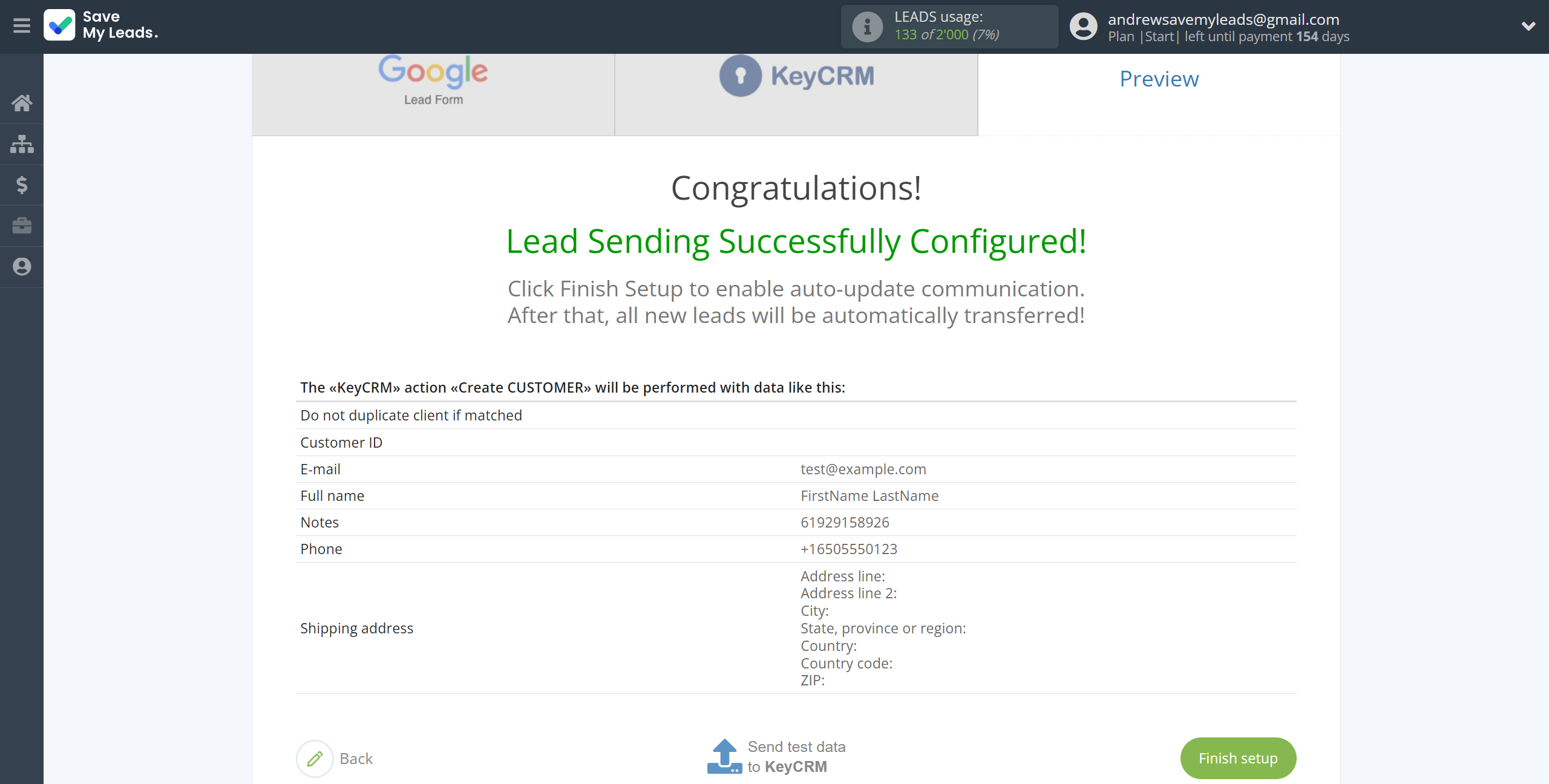 How to Connect Google Lead Form with KeyCRM Create Customer | Test data