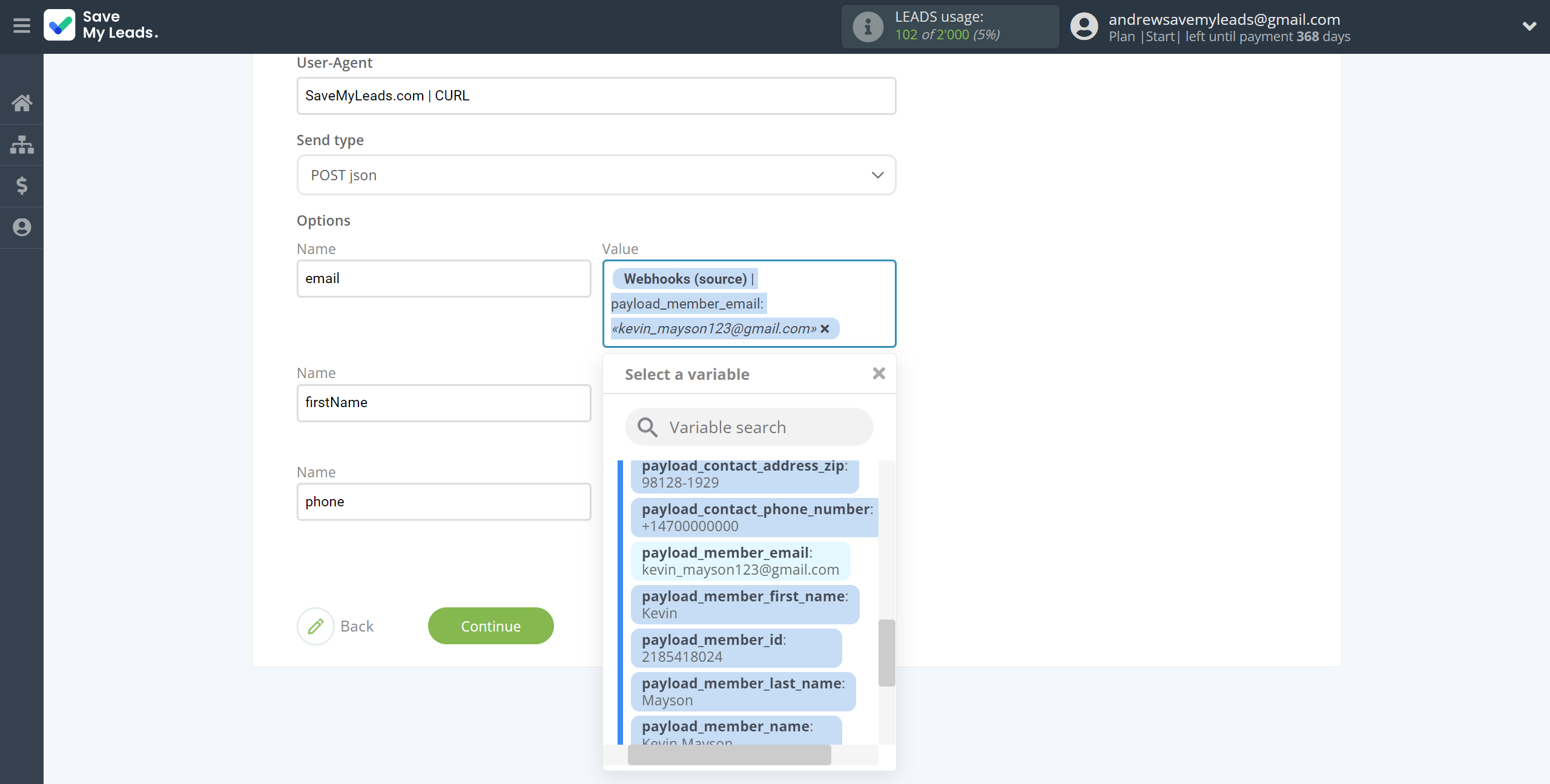 How to Connect Webhooks with Webhooks | Assigning fields