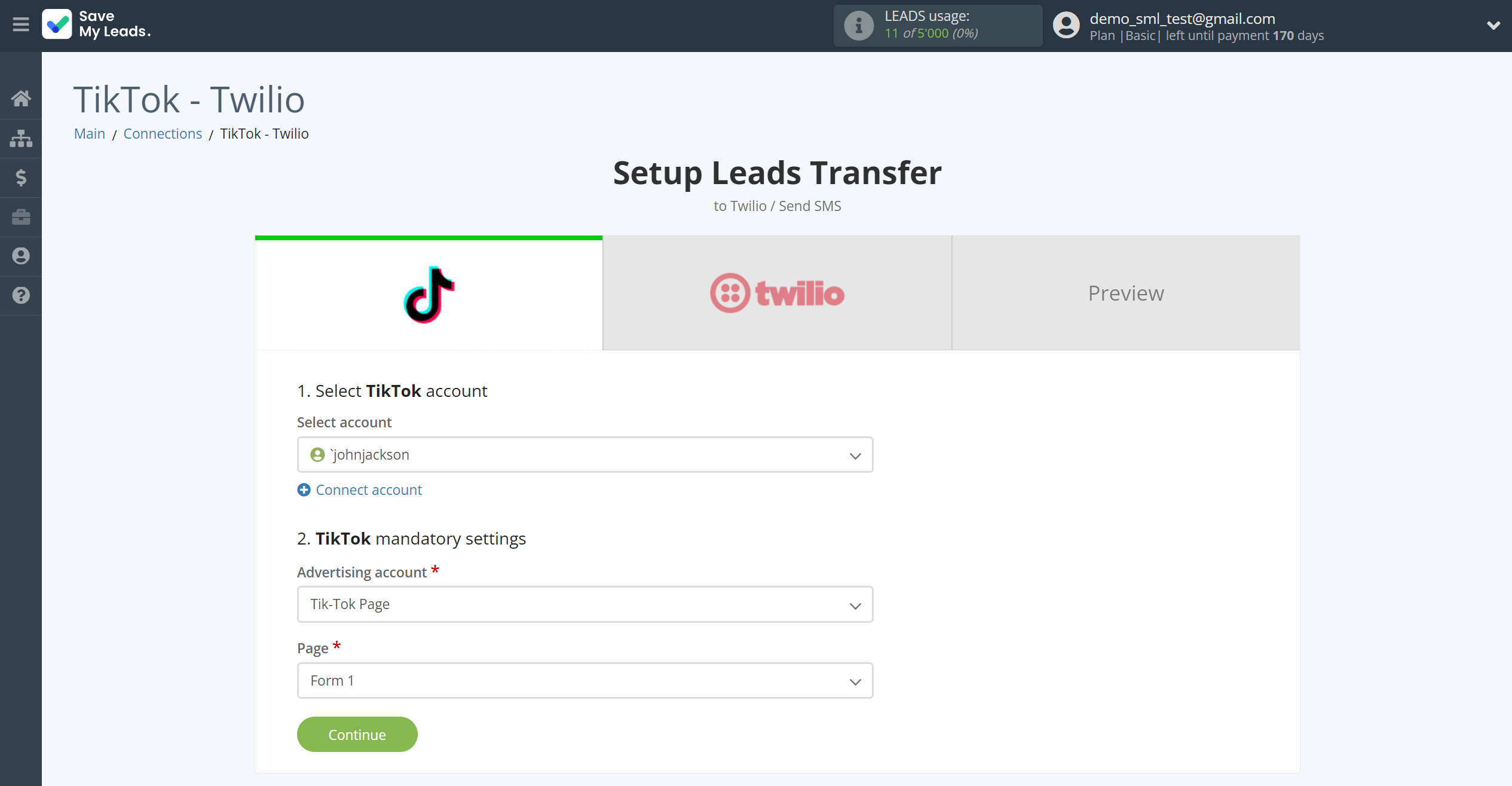 How to Connect TikTok with Twilio | Data Source account connection