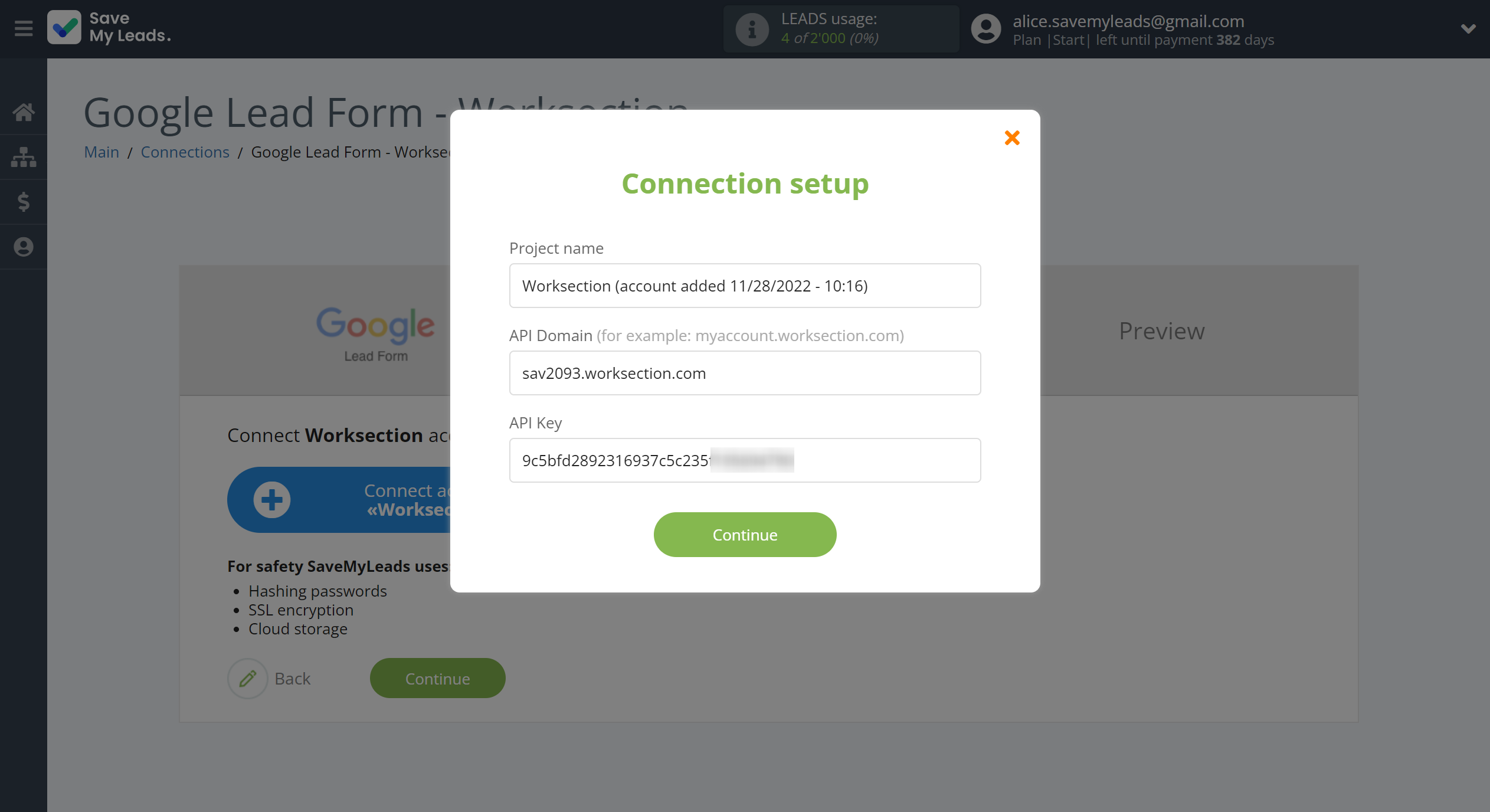 How to Connect Google Lead Form with Worksection | Data Destination account connection