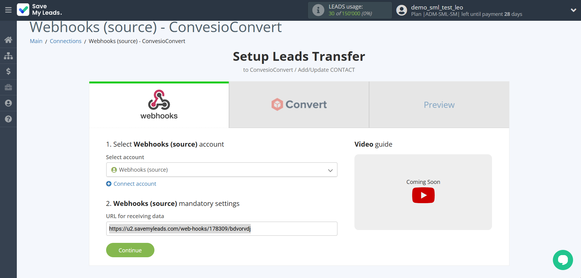 How to Connect Webhooks with ConvesioConvert | Data Source account connection