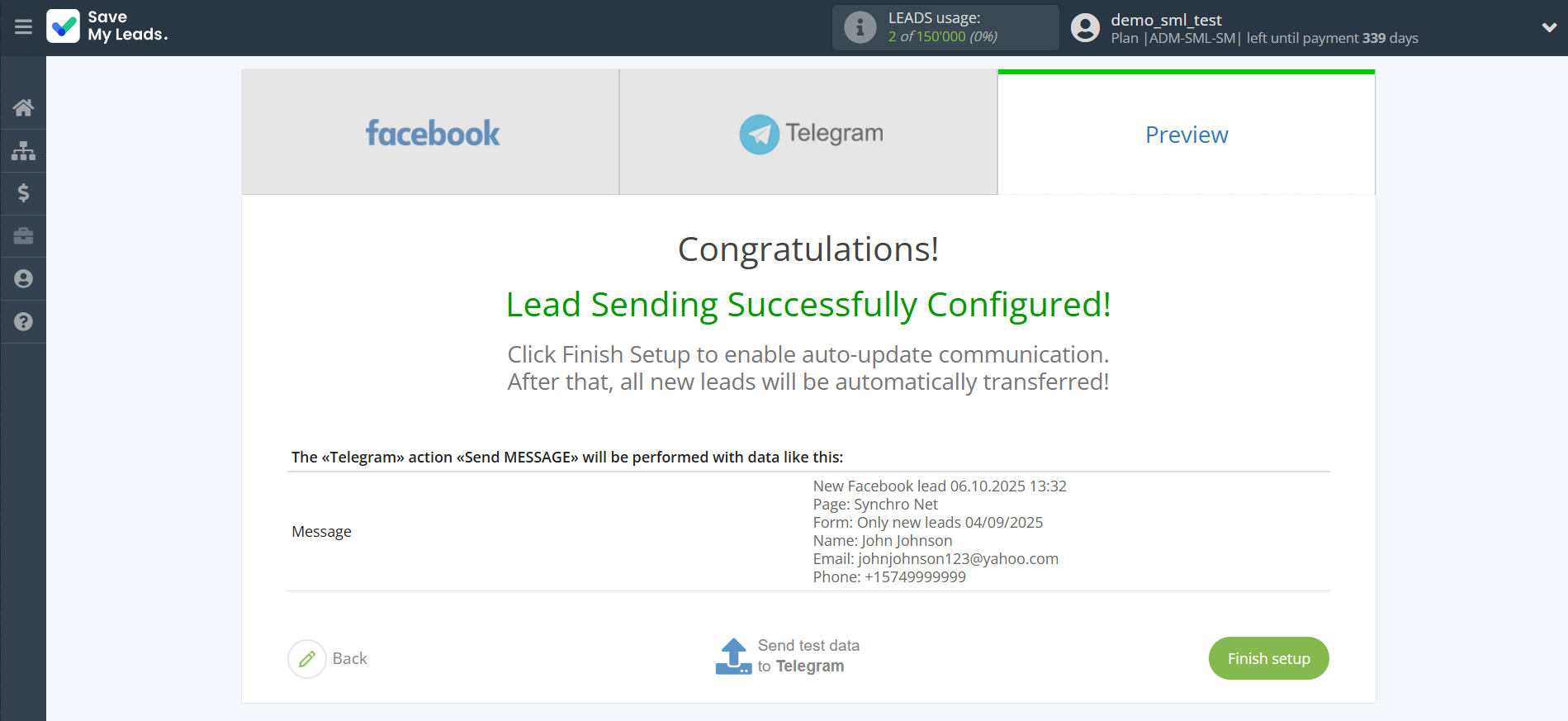 How to Connect Facebook with Telegram | Test data How to Connect Facebook with Telegram | Test data