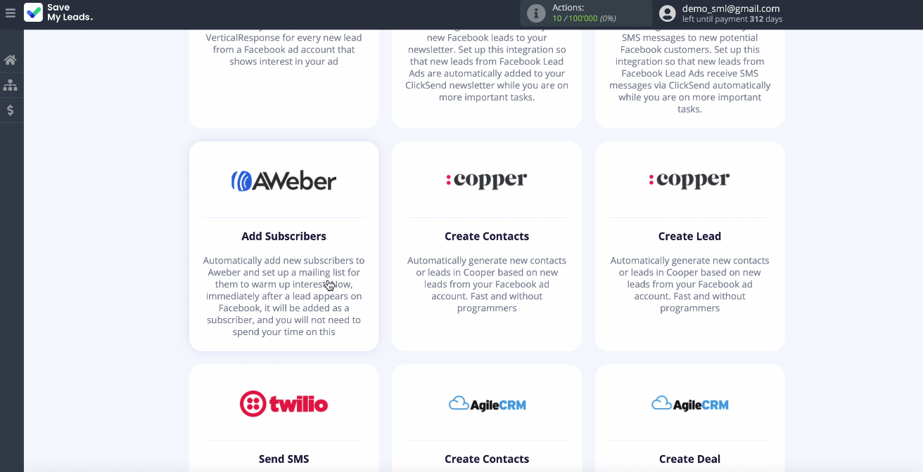 Facebook and Aweber integration | Select Aweber
