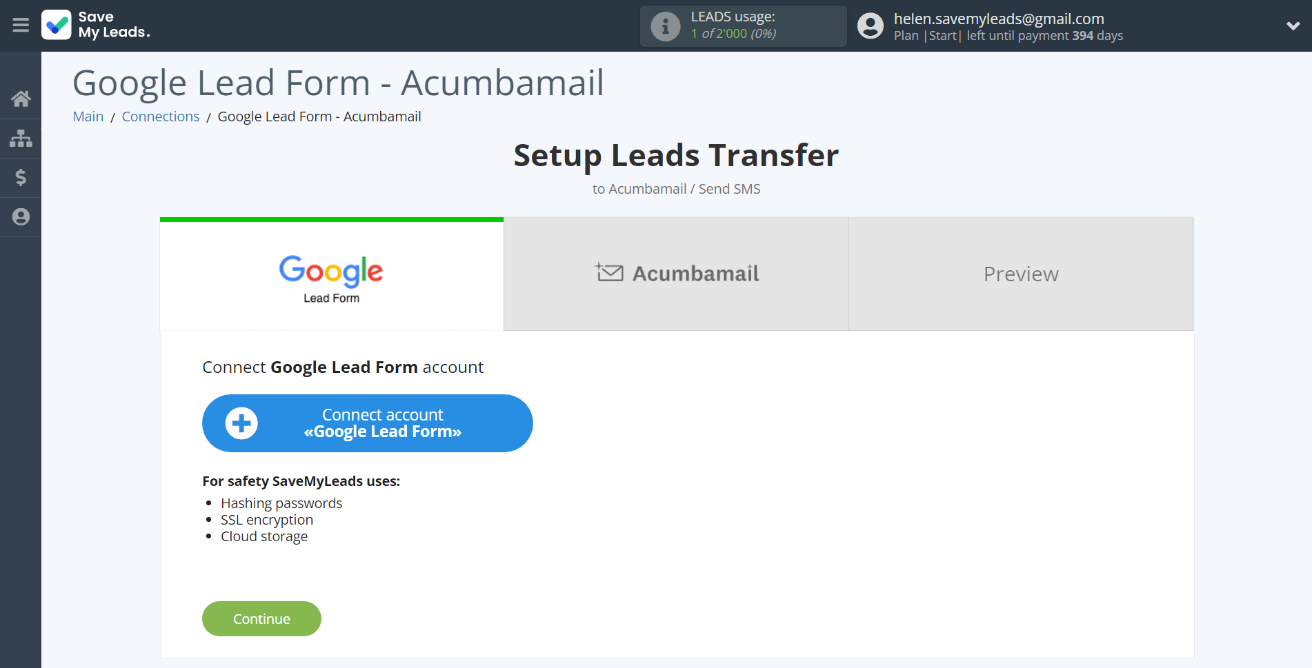 How to Connect Google Lead Form with Acumbamail Send SMS | Data Source account