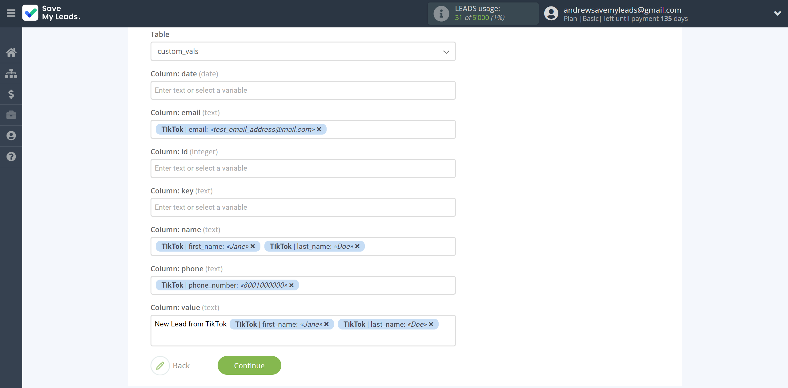 How to Connect TikTok with PostgreSQL | Assigning fields