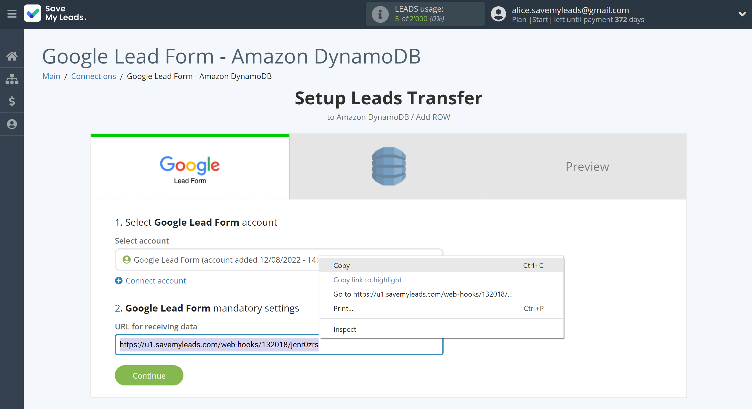How to Connect Google Lead Form with Amazon DynamoDB | Data Source account connection