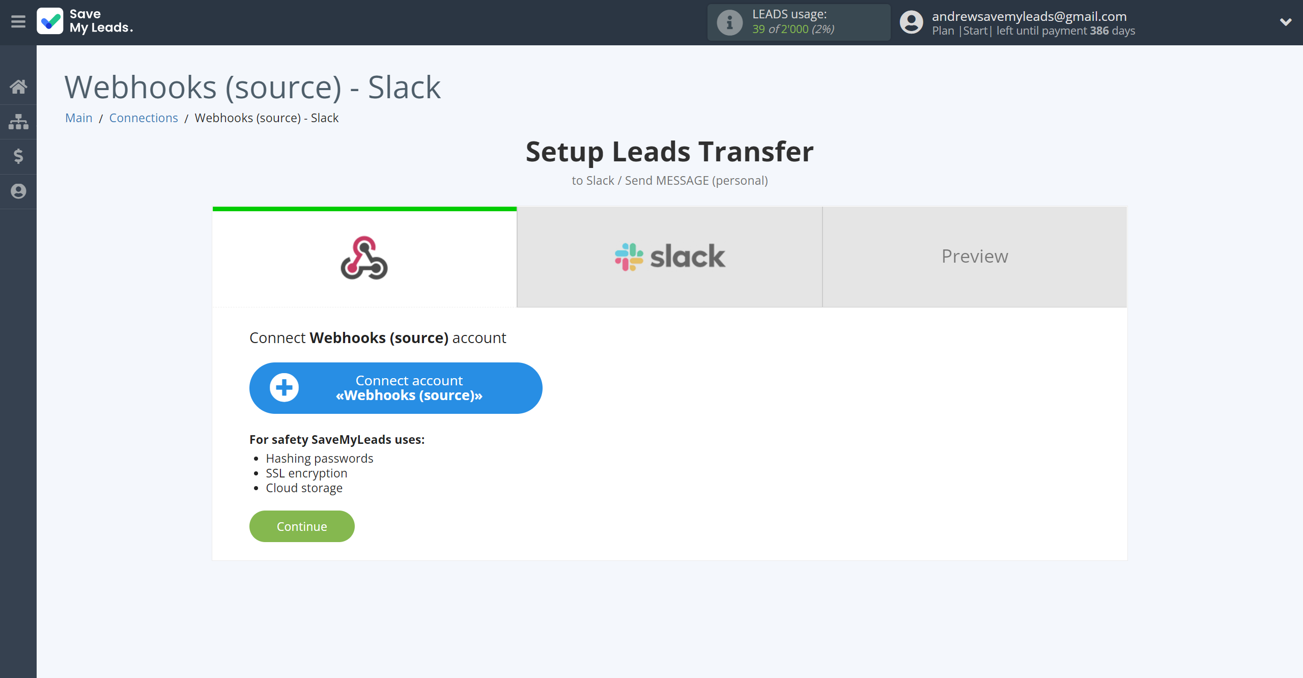 How to Connect Webhooks with Slack Personal Notification | Data Source account connection