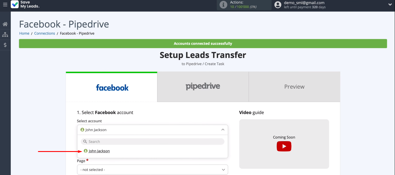 Facebook and Pipedrive integration | Select Facebook account