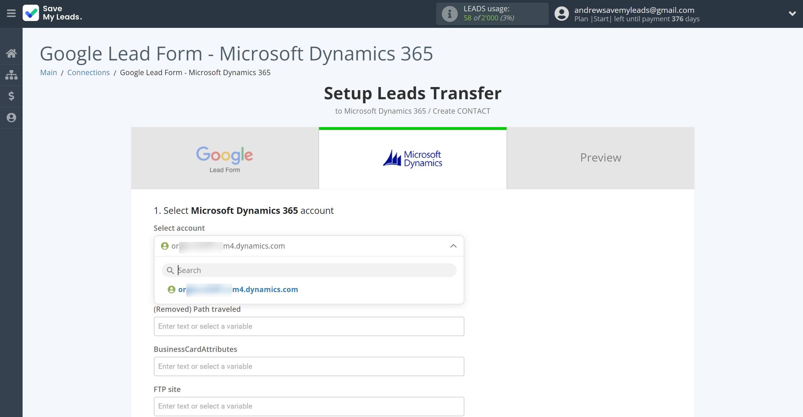 How to Connect Google Lead Form with Microsoft Dynamics 365 Create Contacts | Data Destination account selection