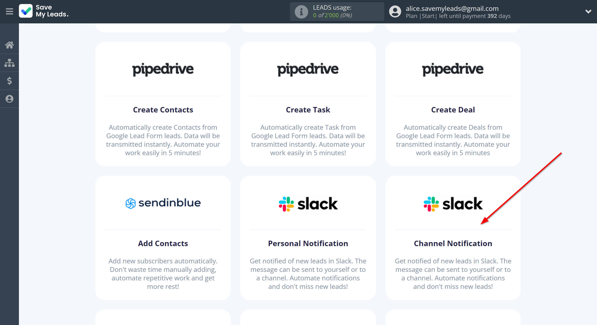 How to Connect Google Lead Form with Slack Channel Notification | Data Destination system selection