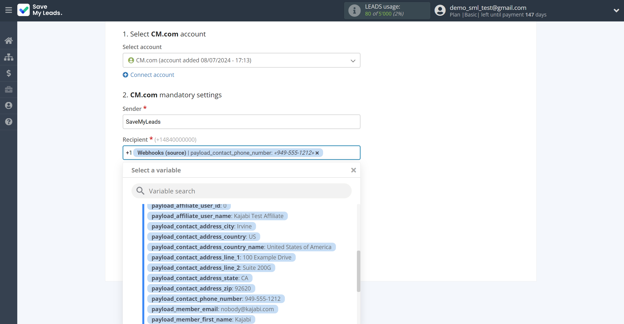 How to Connect Webhooks with CM.com | Assigning fields