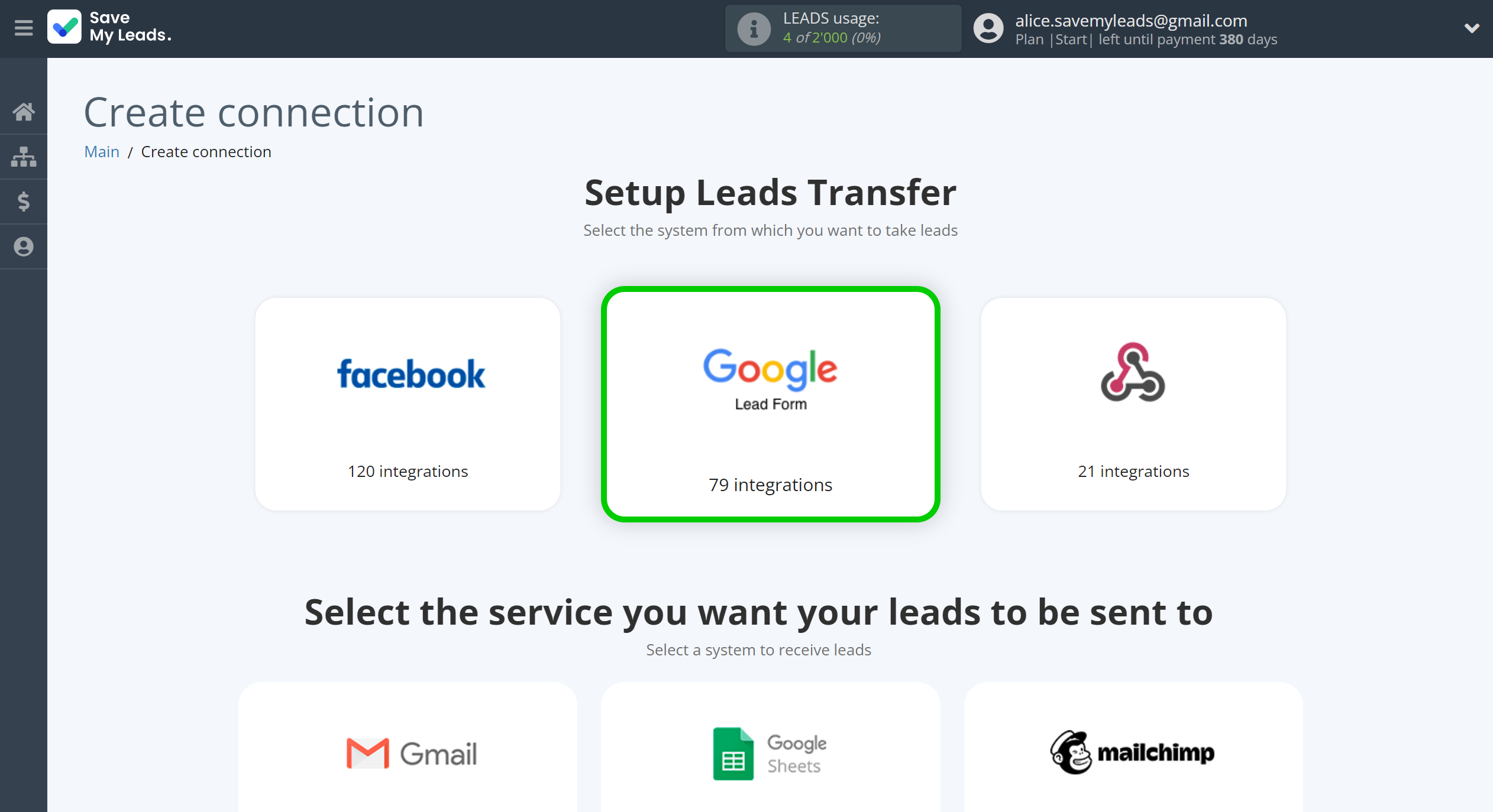 How to Connect Google Lead Form with GoReminders | Data Source system selection