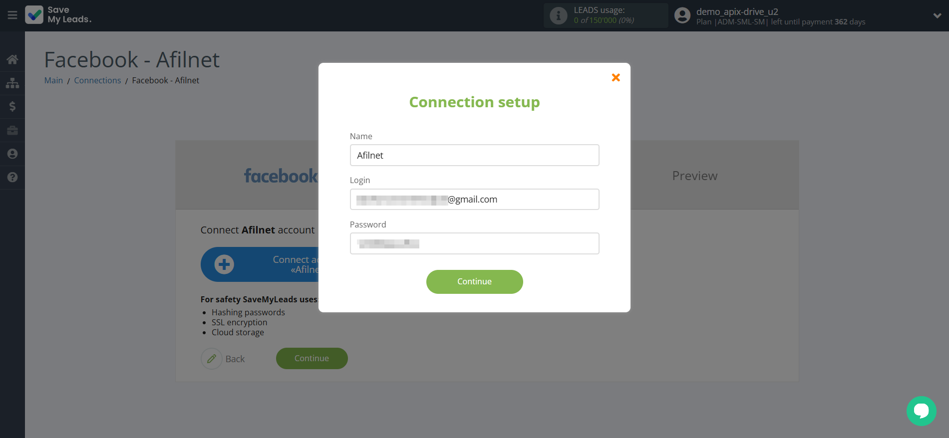How to Connect Facebook with Afilnet | Data Destination account connection