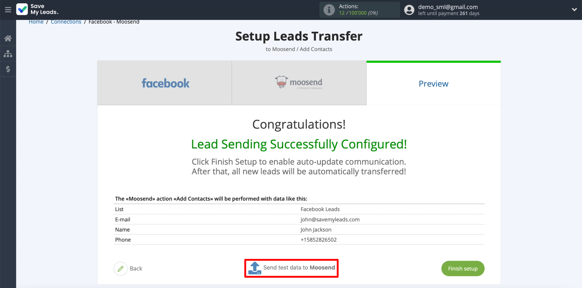 How to set up the upload of new leads from your Facebook ad account in Moosend | Sending test data How to set up the upload of new leads from your Facebook ad account in Moosend | Sending test data