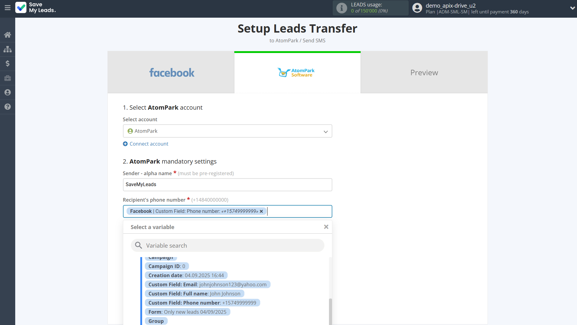 How to Connect Facebook with AtomPark | Assigning fields
