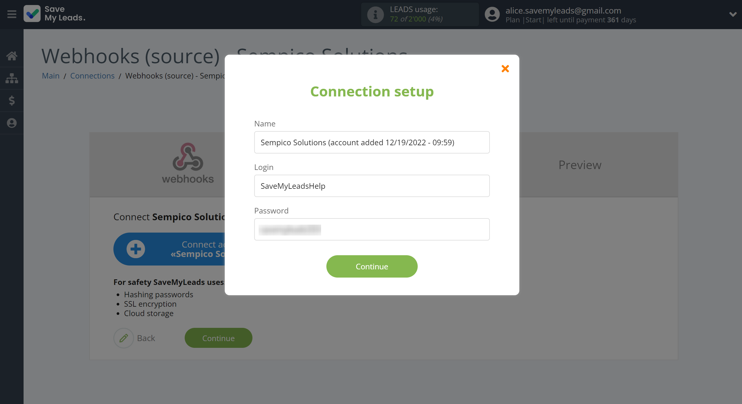 How to Connect Webhooks with Sempico Solutions | Data Destination account connection