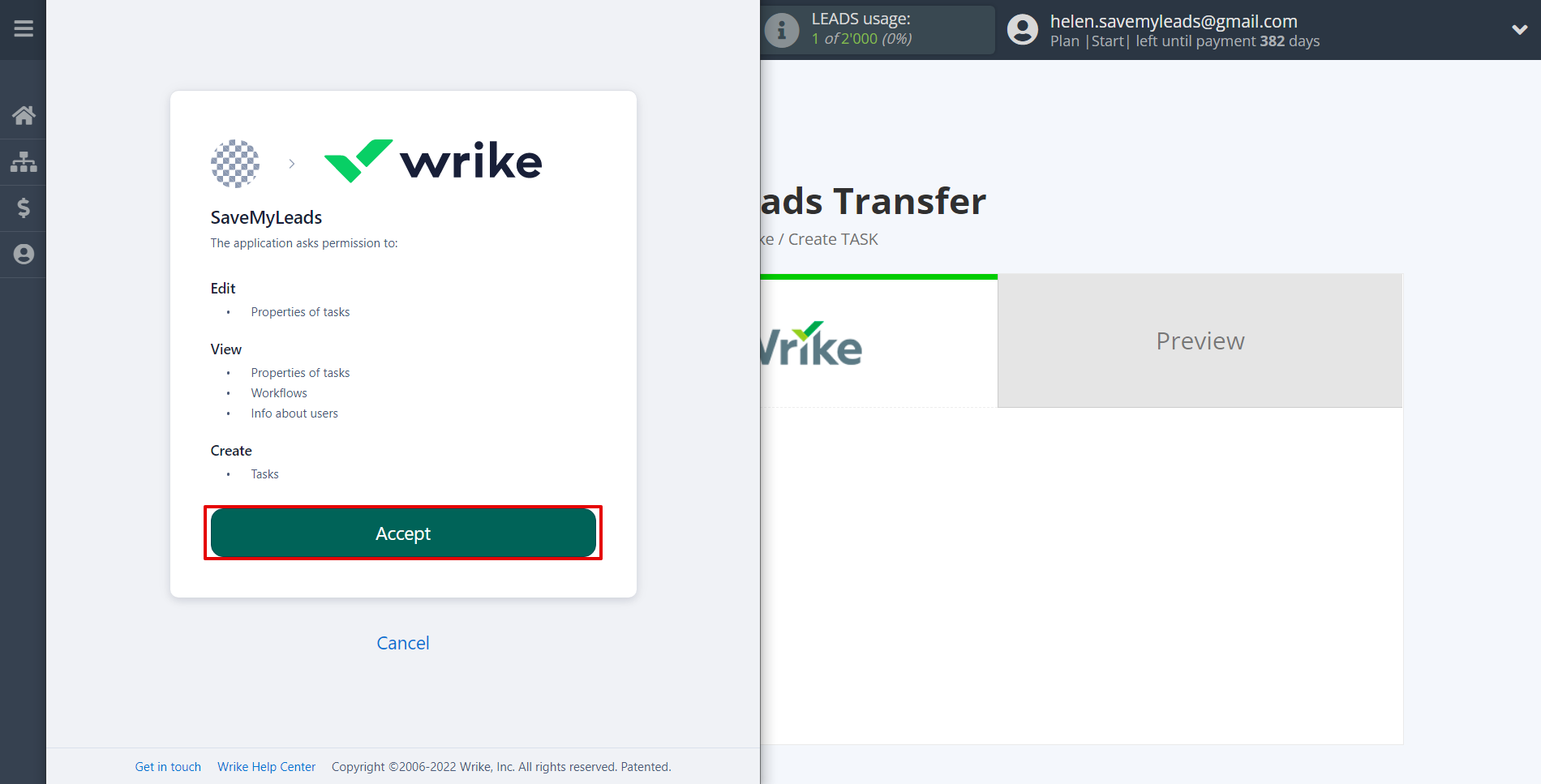 How to Connect Google Lead Form with Wrike | Data Destination account connection
