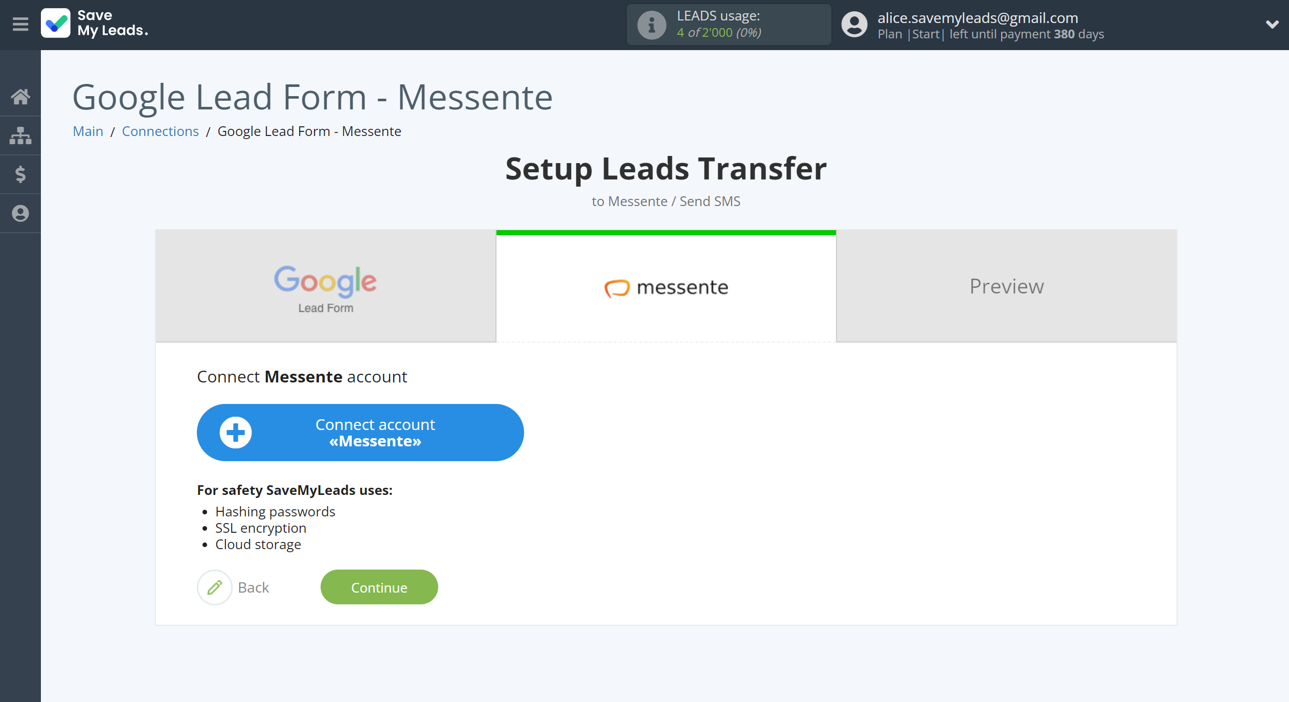 How to Connect Google Lead Form with Messente | Data Destination account connection
