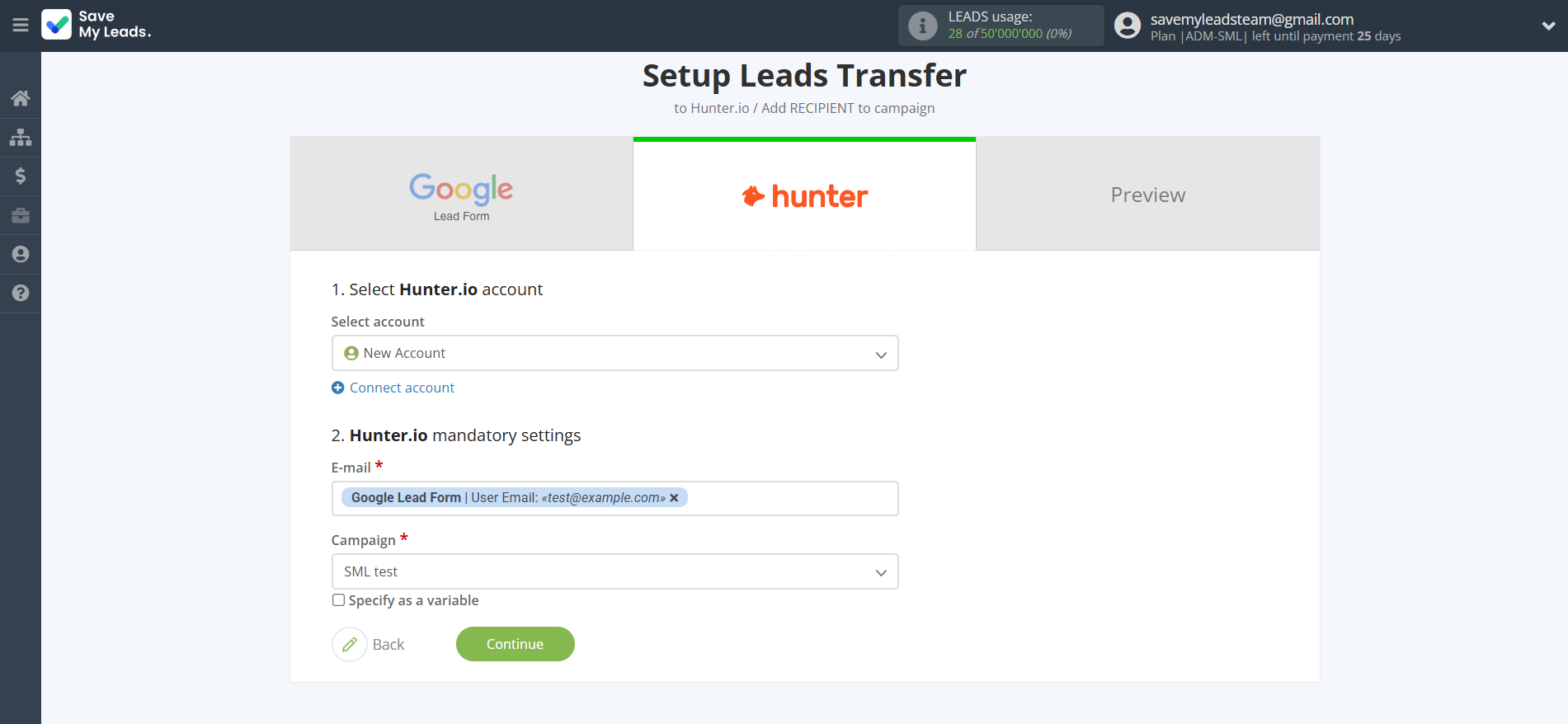 How to Connect Google Lead Form with Hunter.io Create Contact | Assigning fields