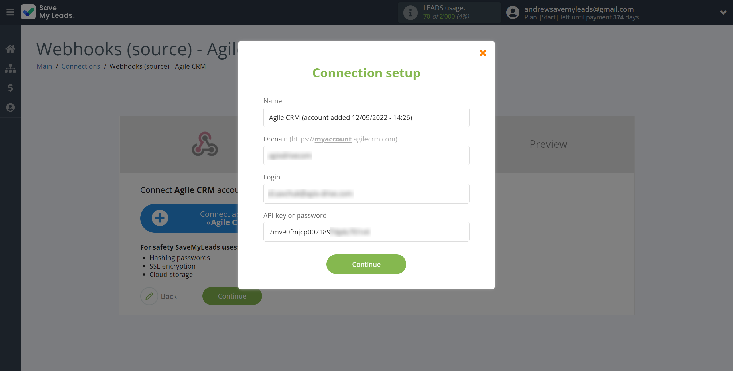 How to Connect Webhooks with AgileCRM Create Contacts | Data Destination account connection