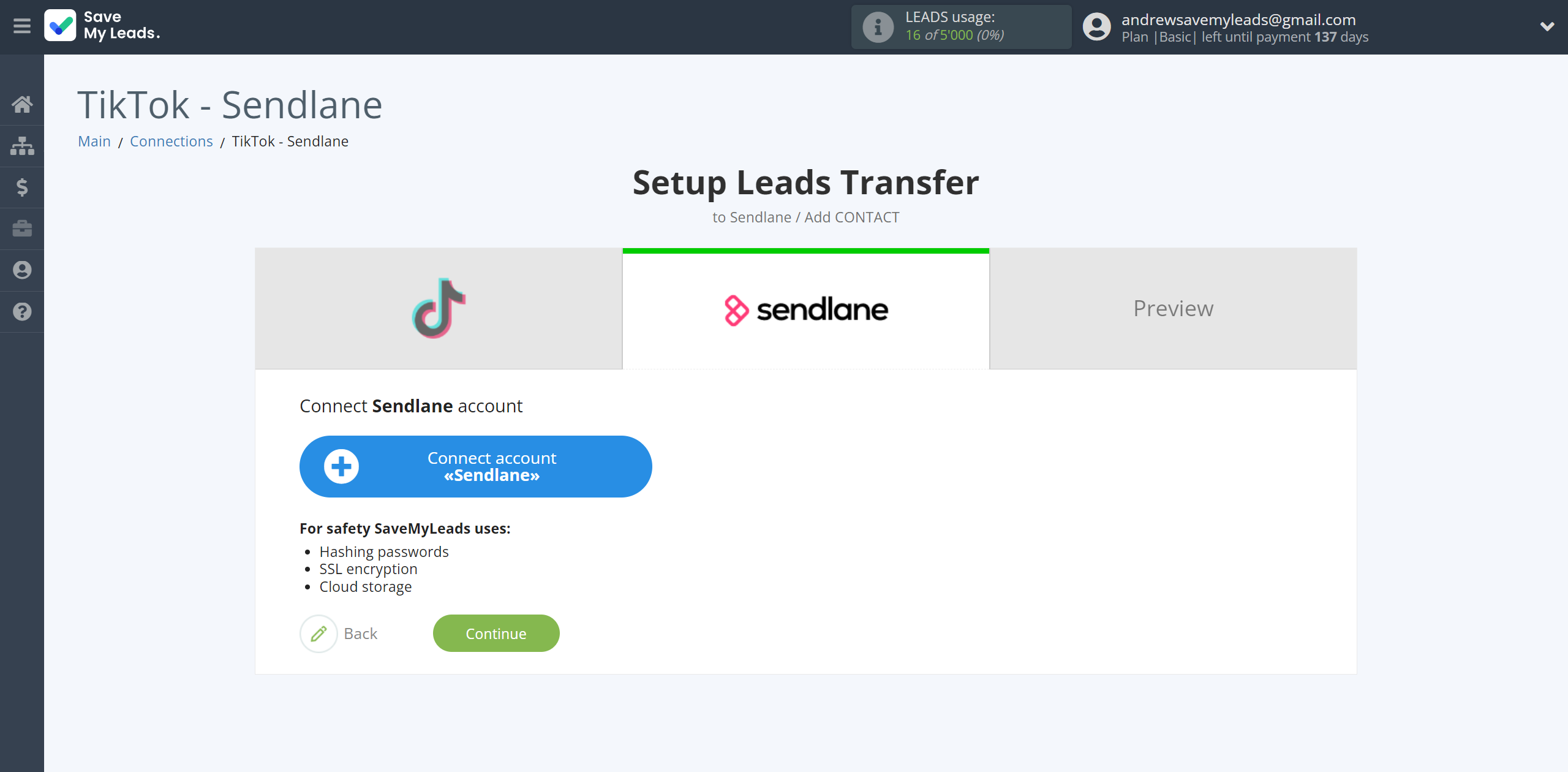 How to Connect TikTok with Sendlane Add Contacts | Data Destination account connection