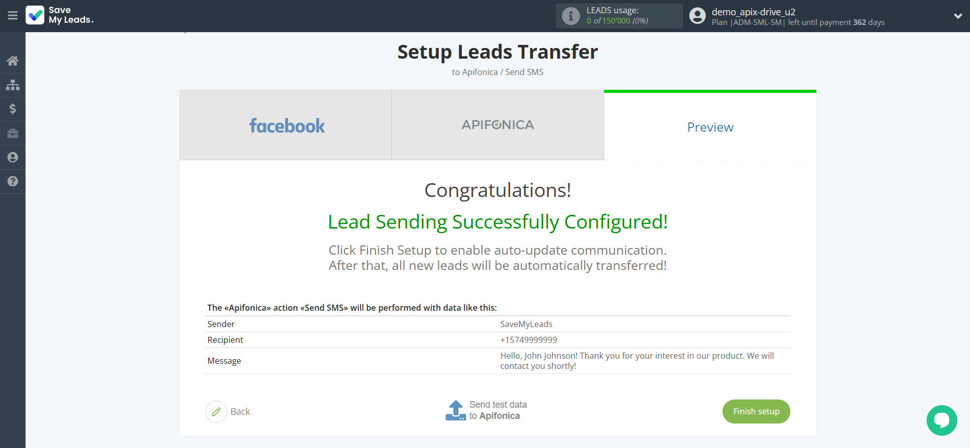 How to Connect Facebook with Apifonica | Test data