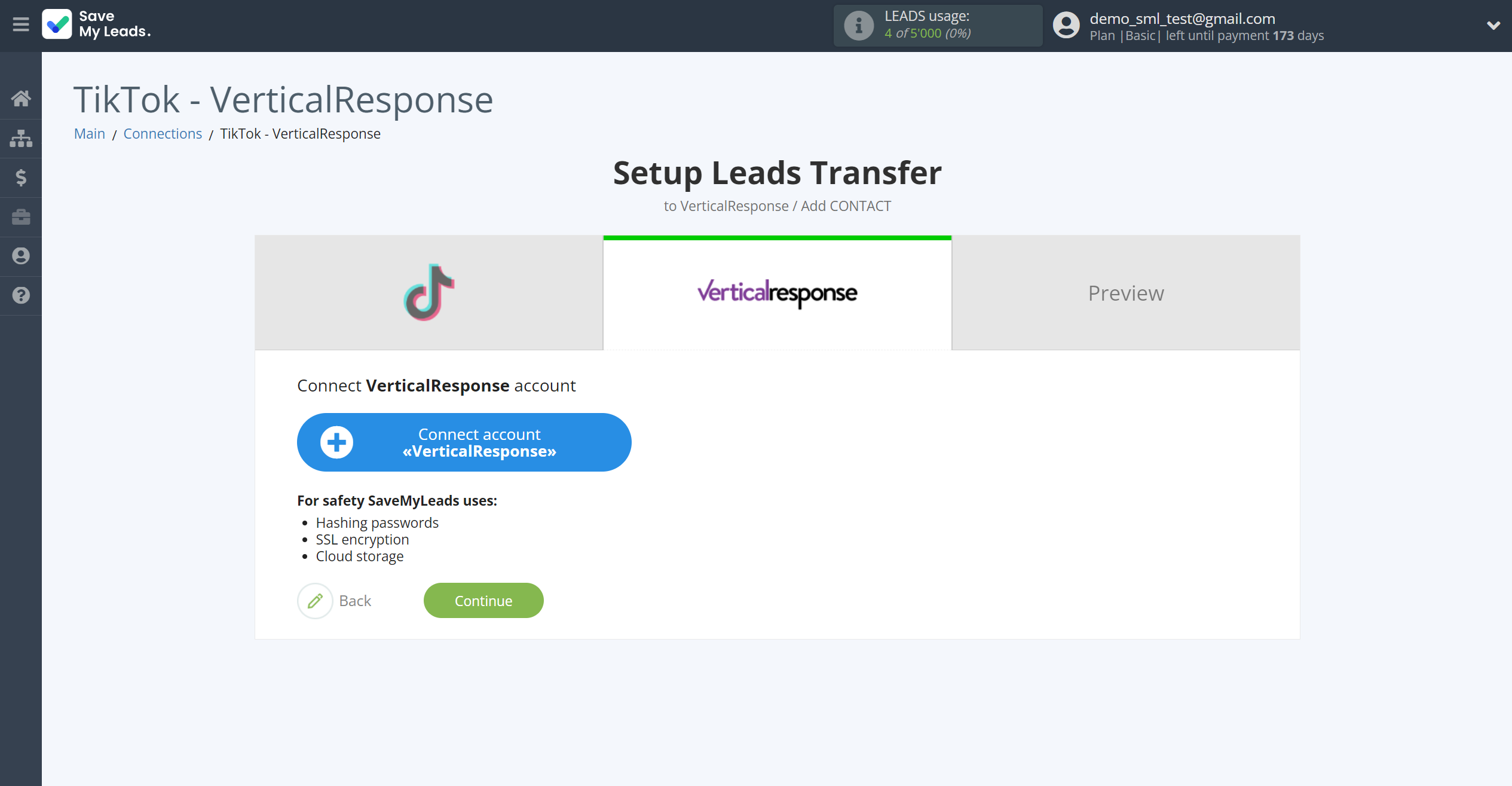 How to Connect TikTok with VerticalResponse | Data Destination account connection