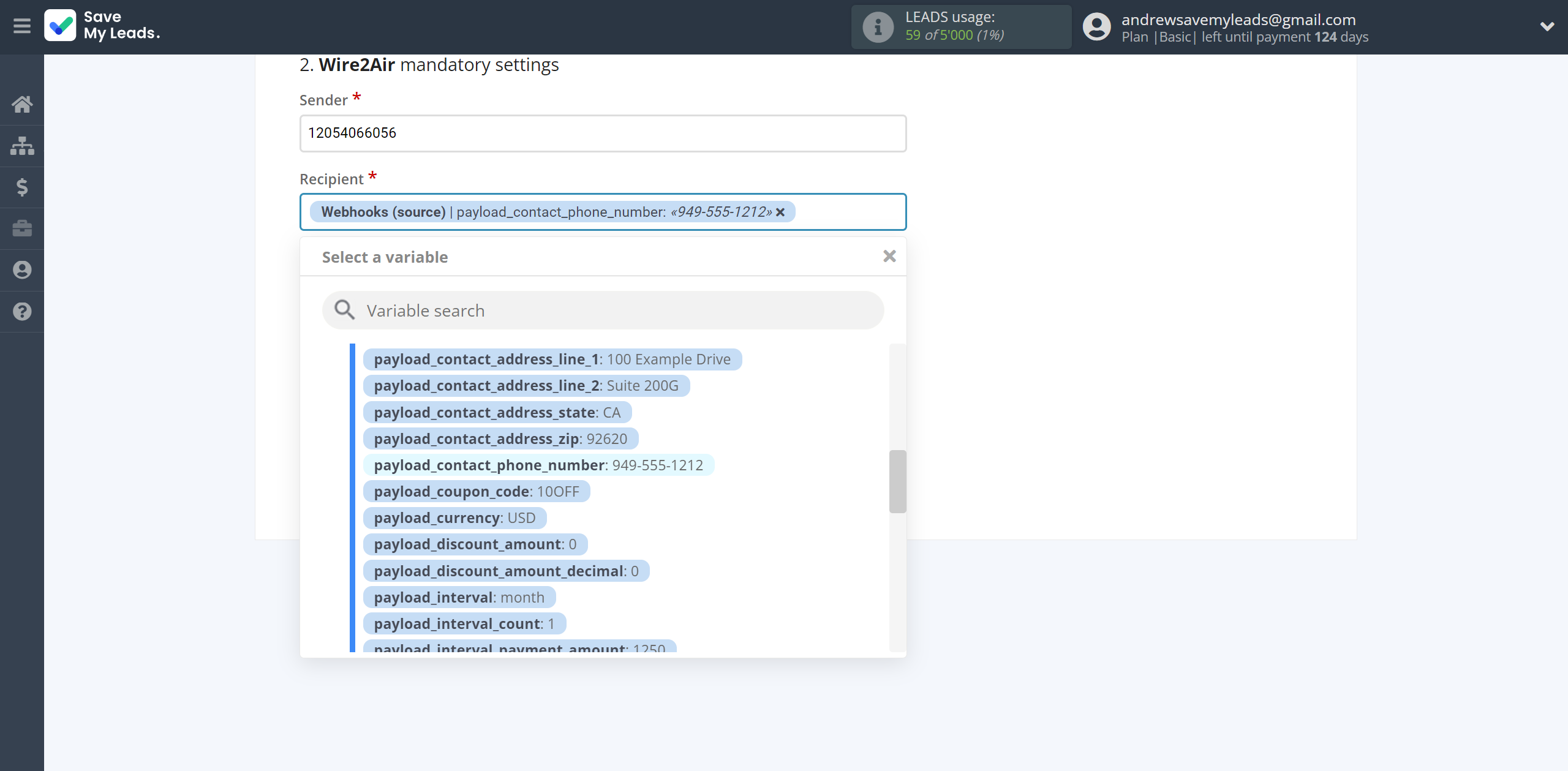 How to Connect Webhooks with Wire2Air | Assigning fields