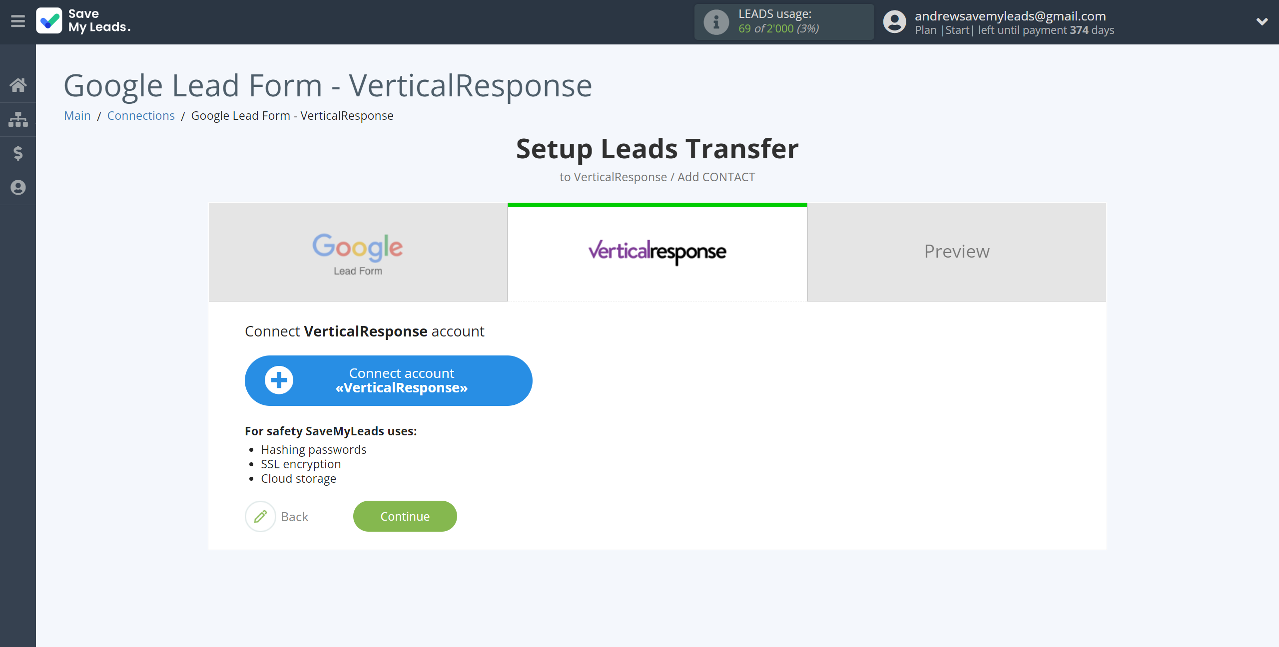 How to Connect Google Lead Form with VerticalResponse | Data Destination account connection