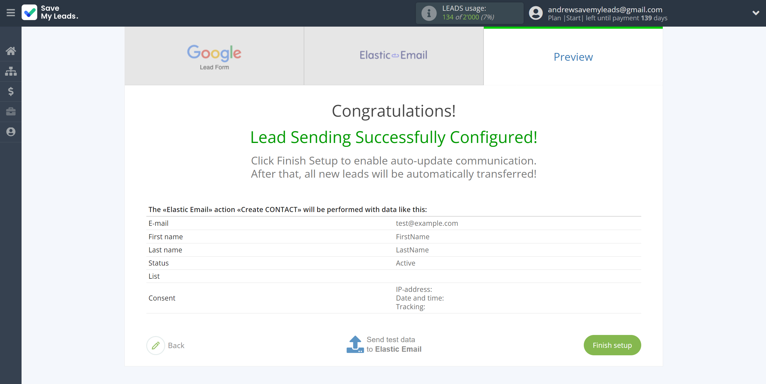 How to Connect Google Lead Form with Elastic Email Create Contacts | Test data