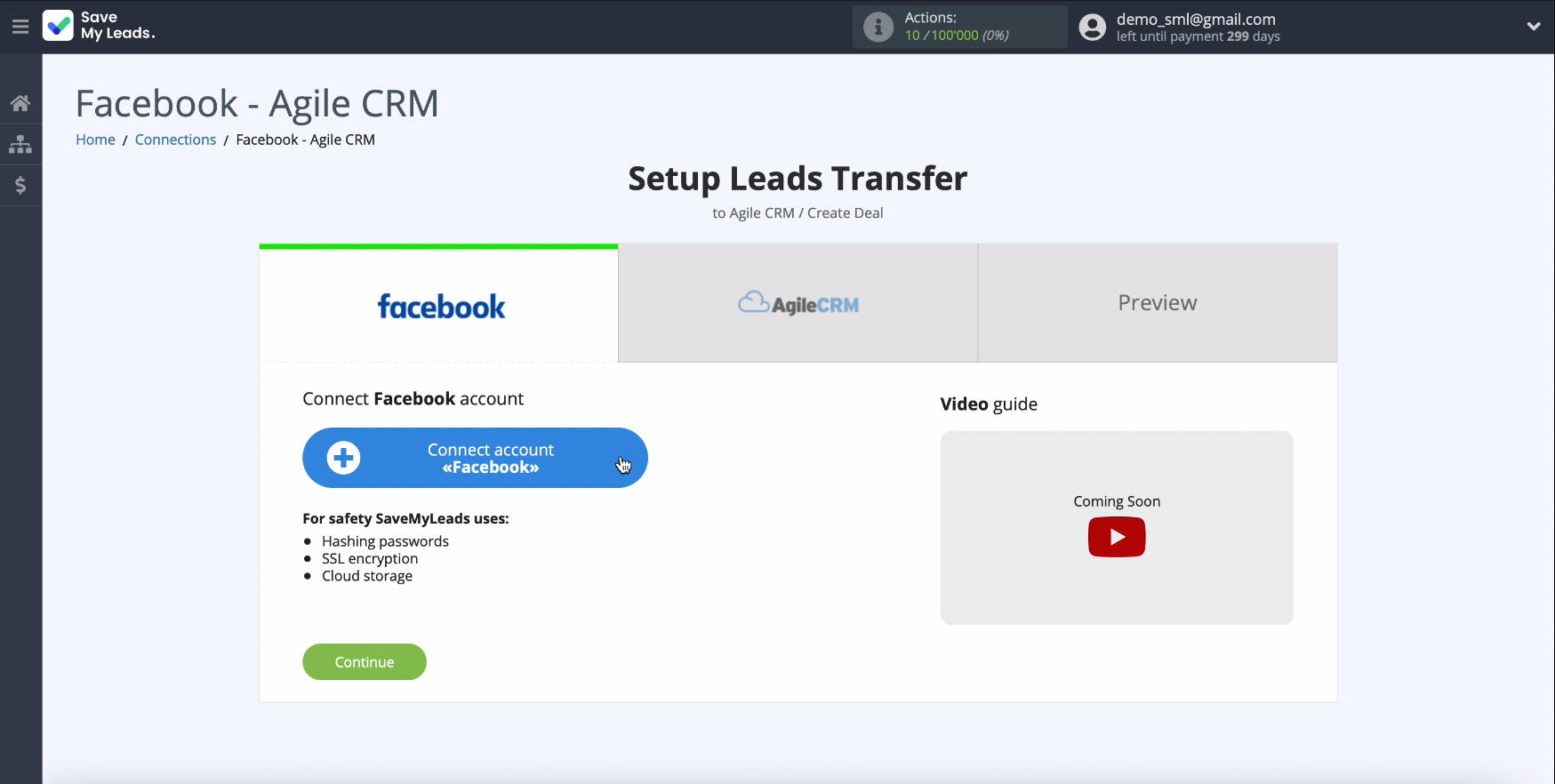 Facebook and AgileCRM integration | Connect account