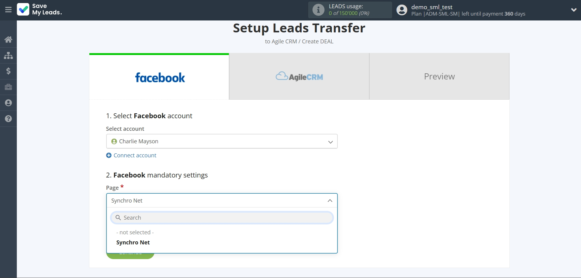 How to Connect Facebook with AgileCRM Create Deal | Data Source account connection