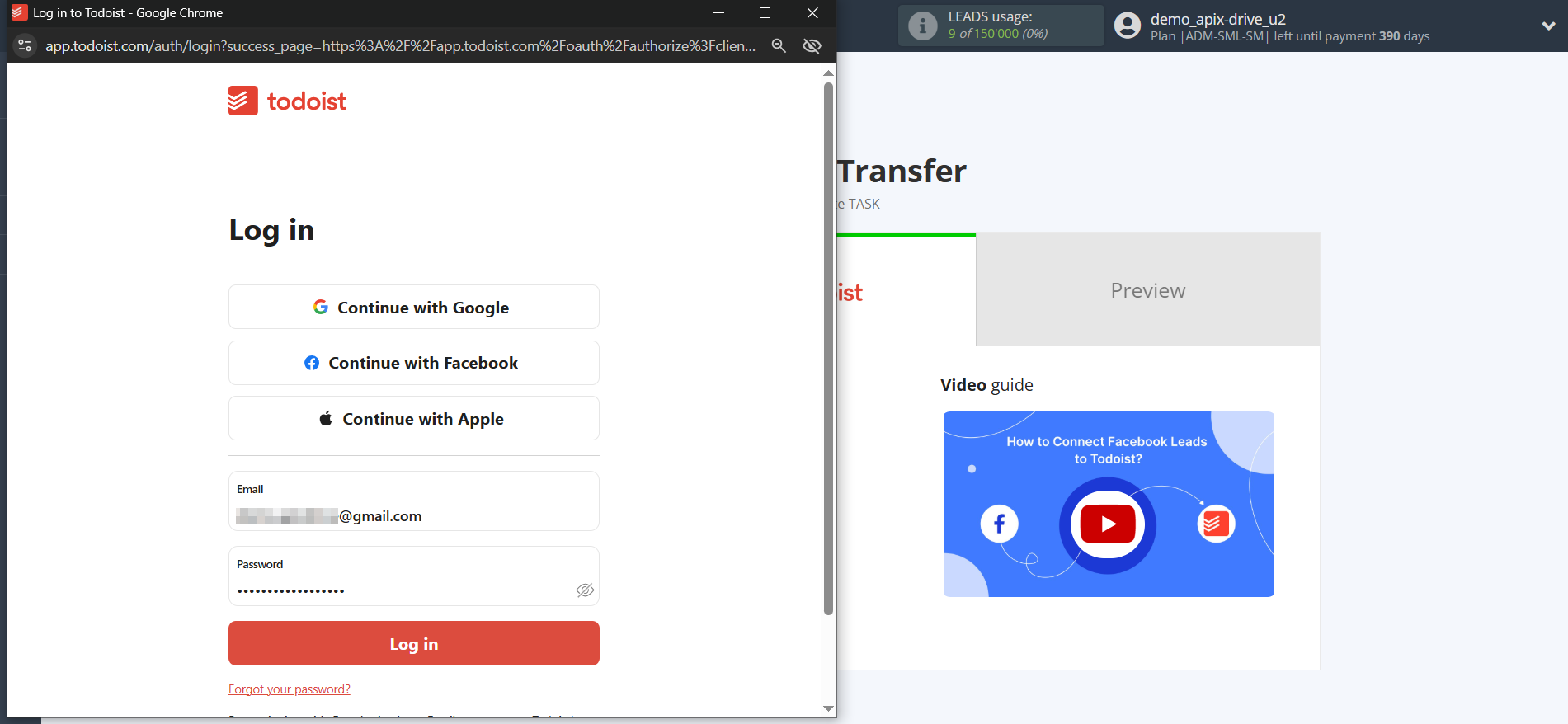 How to Connect Facebook with Todoist | Data Destination account connection How to Connect Facebook with Todoist | Data Destination account connection