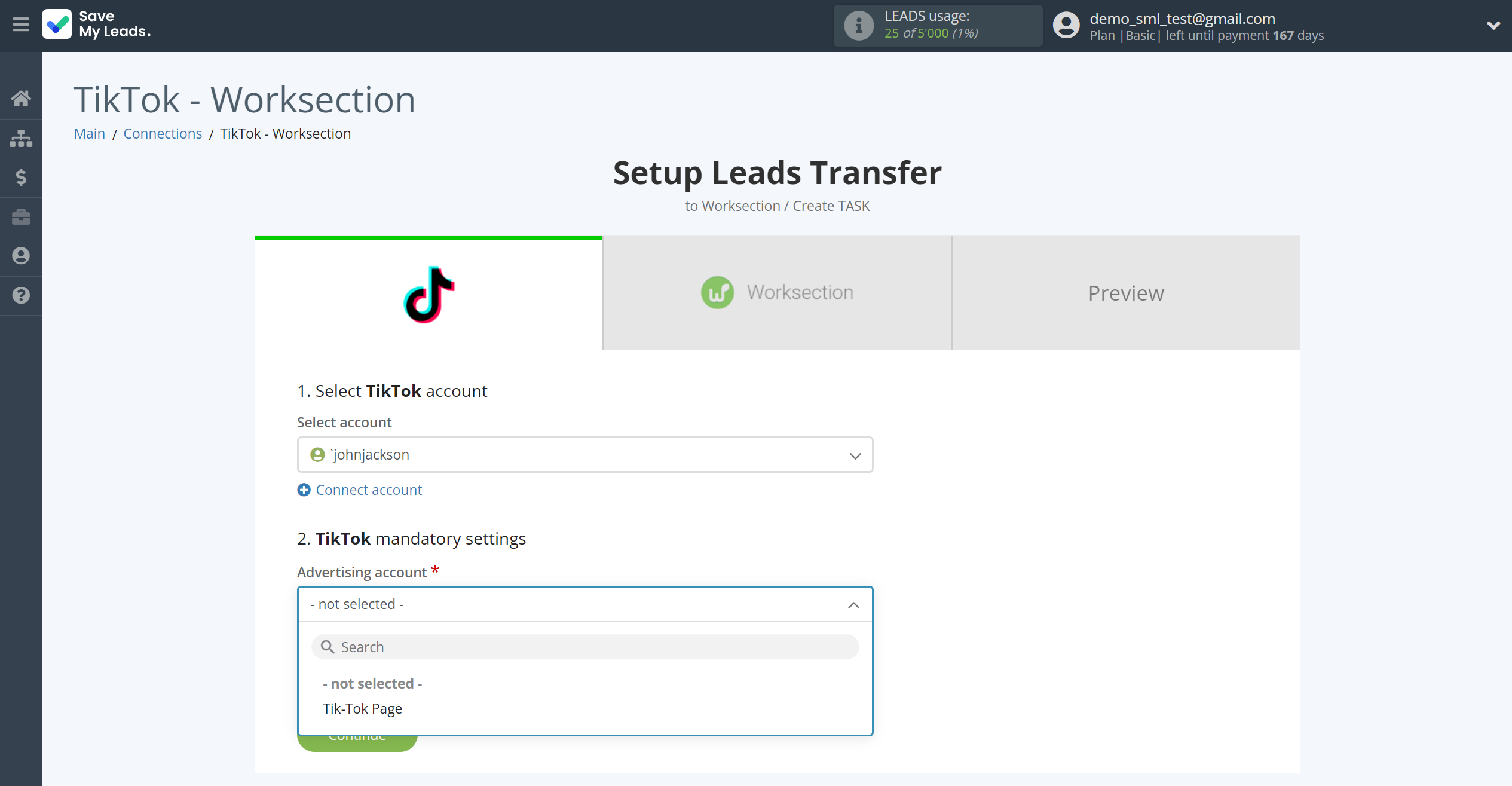 How to Connect TikTok with Worksection | Data Source account connection