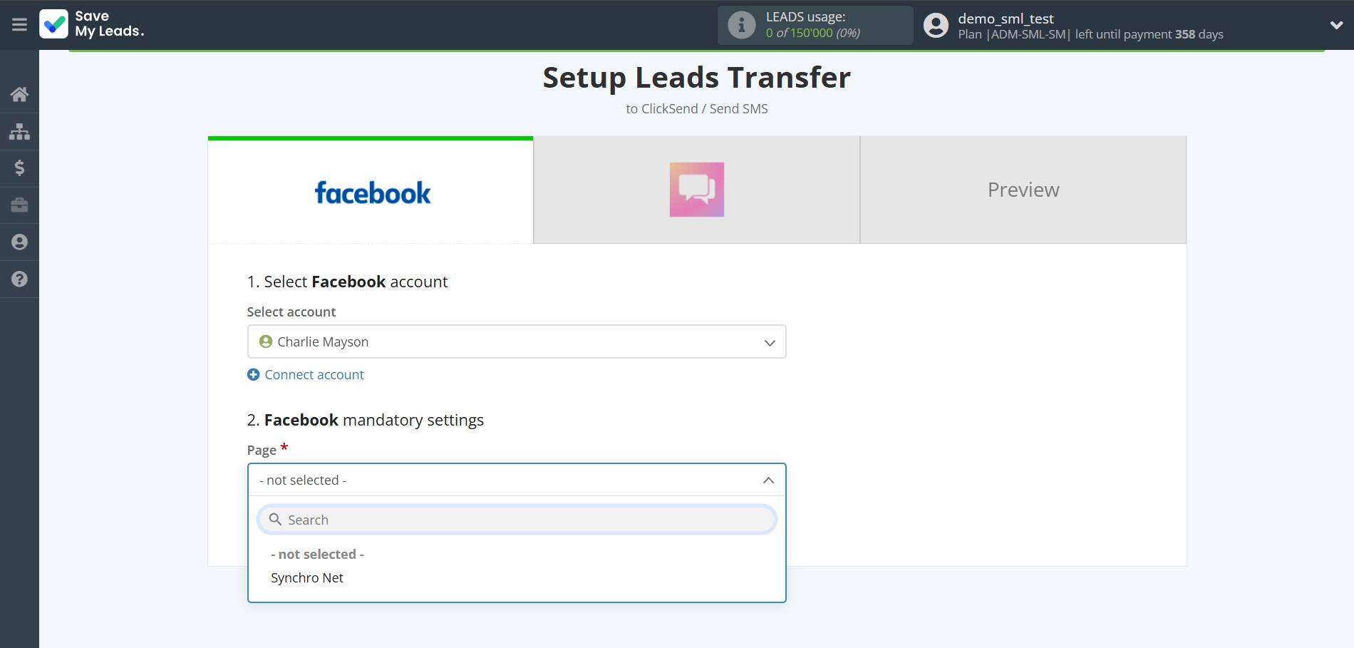 How to Connect FaceBook with ClickSend Send SMS | Data Source account connection