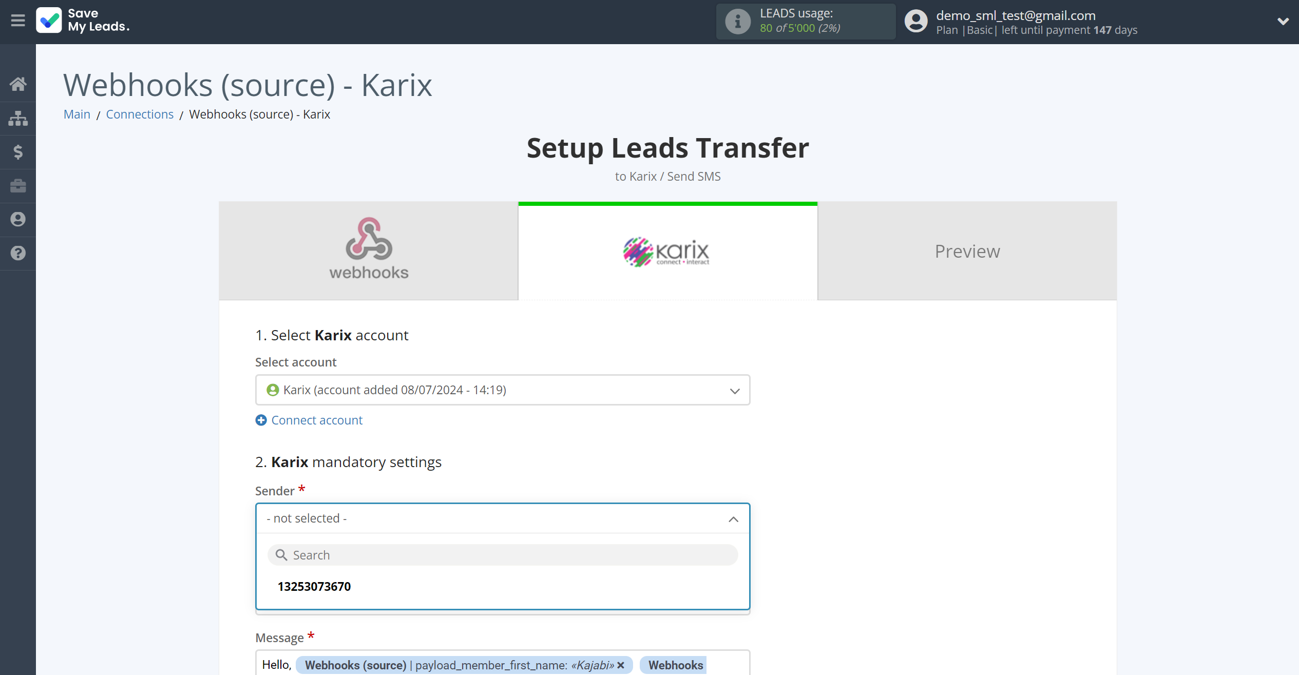 How to Connect Webhooks with Karix | Assigning fields