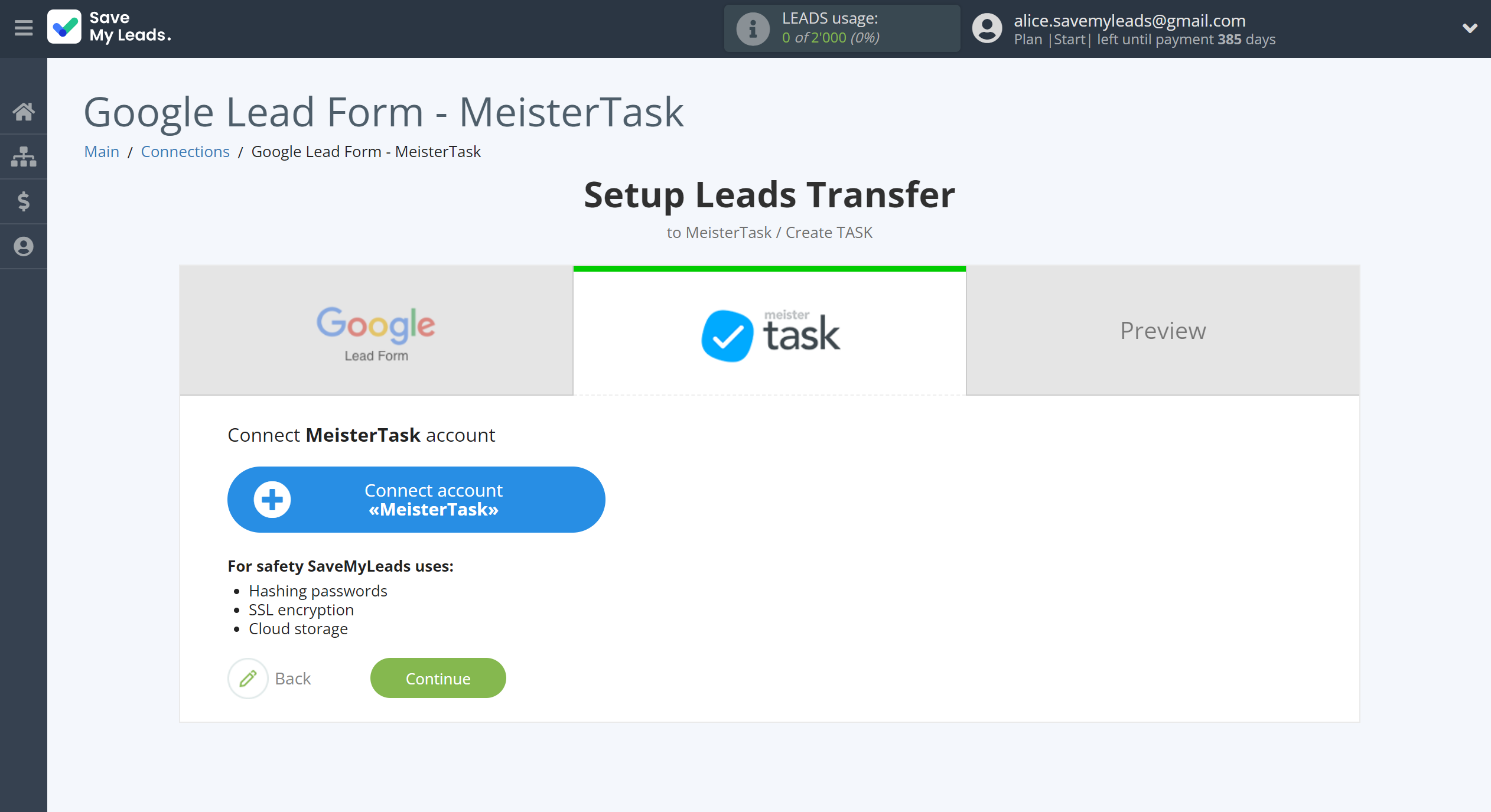 How to Connect Google Lead Form with MeisterTask | Data Destination account connection