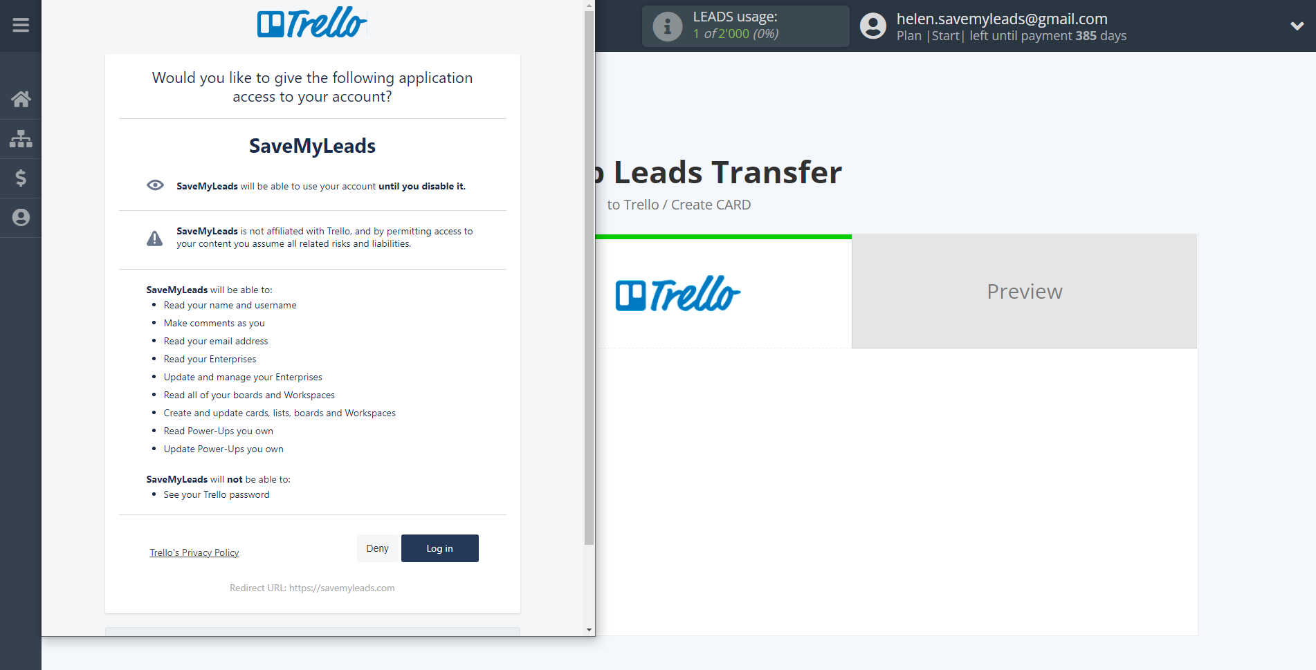 How to Connect Google Lead Form with Trello | Data Destination account connection
