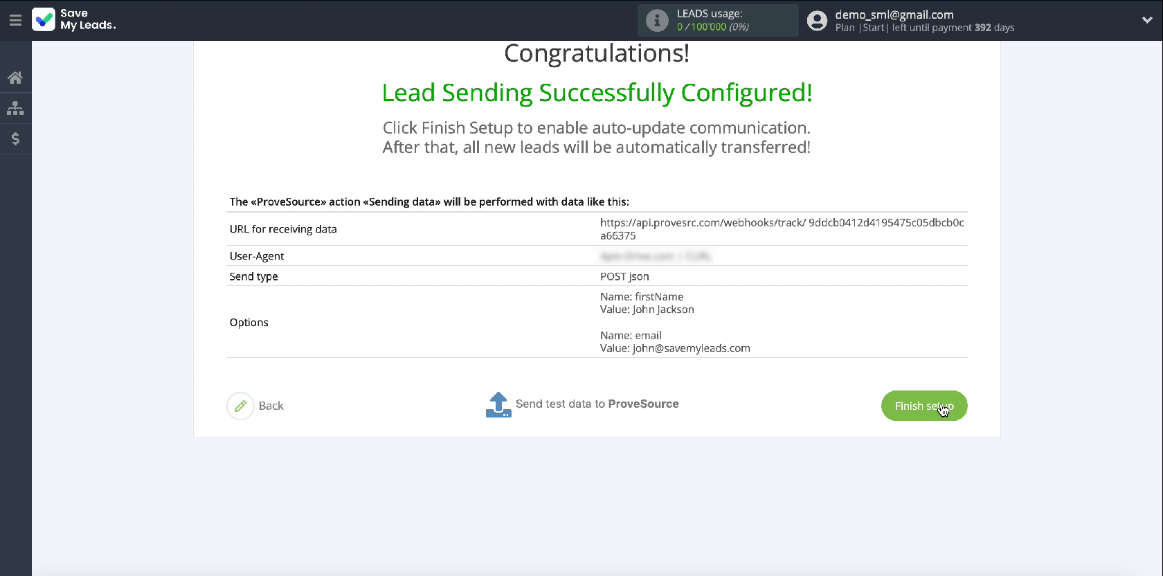 How to Automatically Send Data to ProveSource from Facebook Leads | Click Finish setup