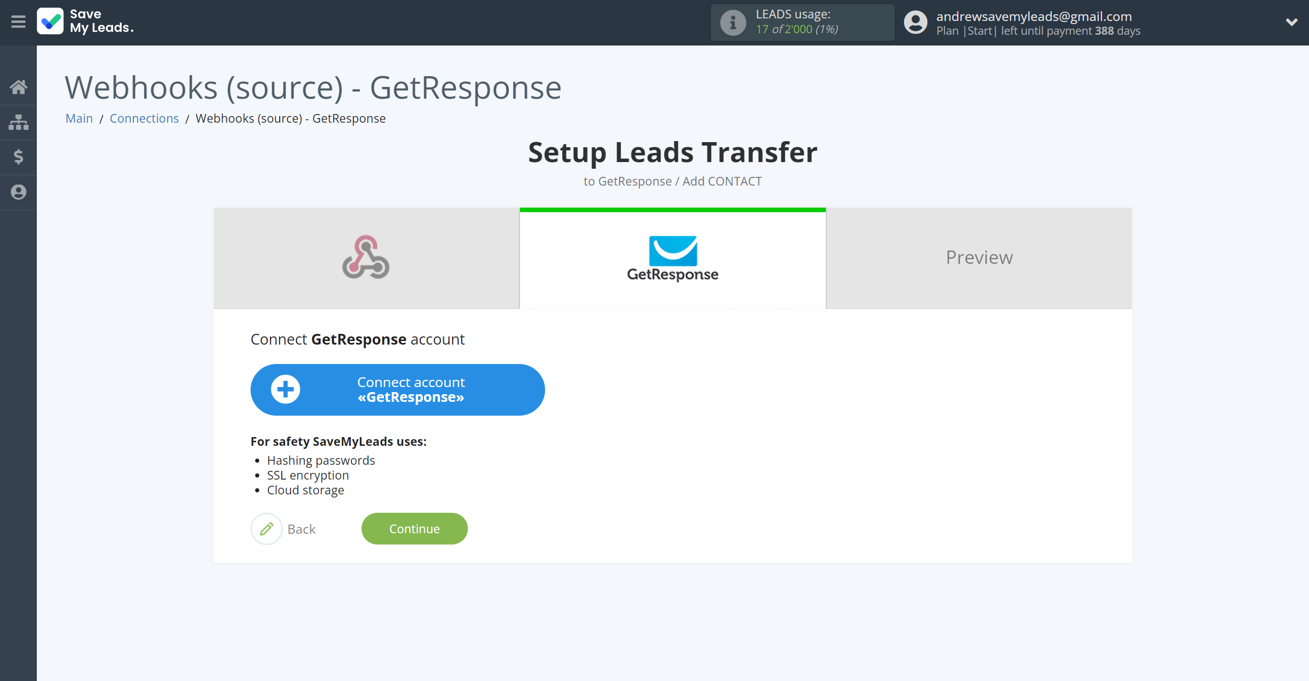 How to Connect Webhooks with GetResponse | Data Destination account connection