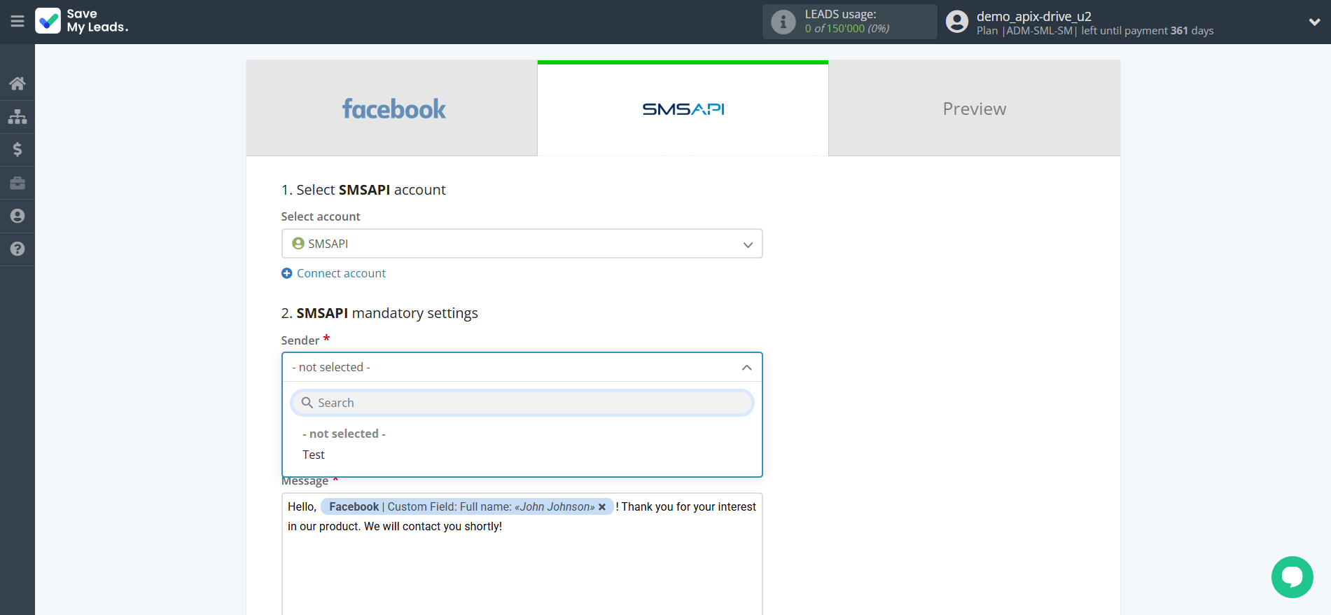 How to Connect Facebook with SMSAPI | Assigning fields