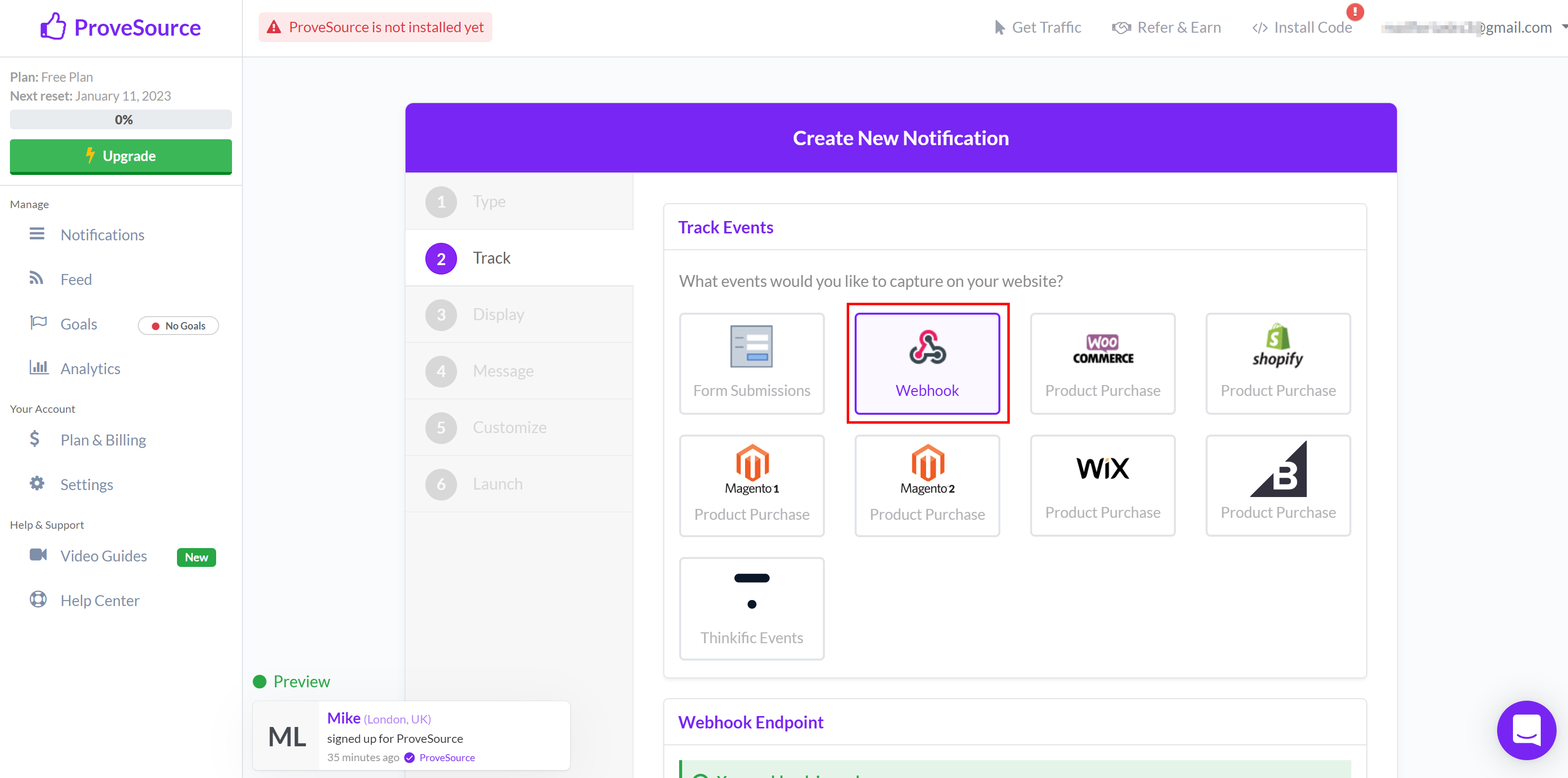 How to Connect Webhooks with ProveSource | Data Destination account connection