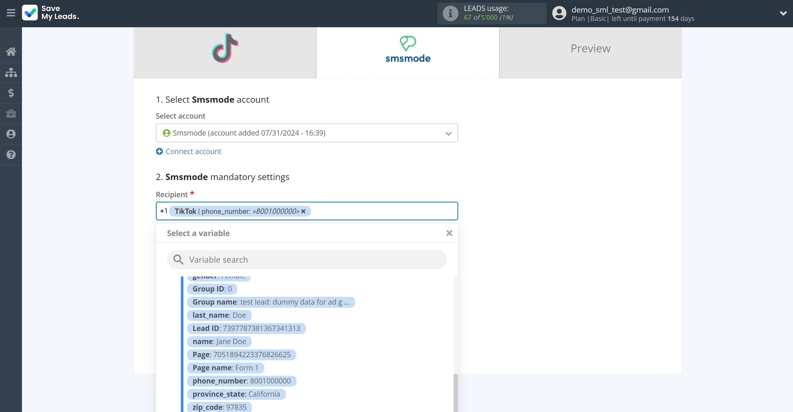 How to Connect TikTok with Smsmode | Assigning fields