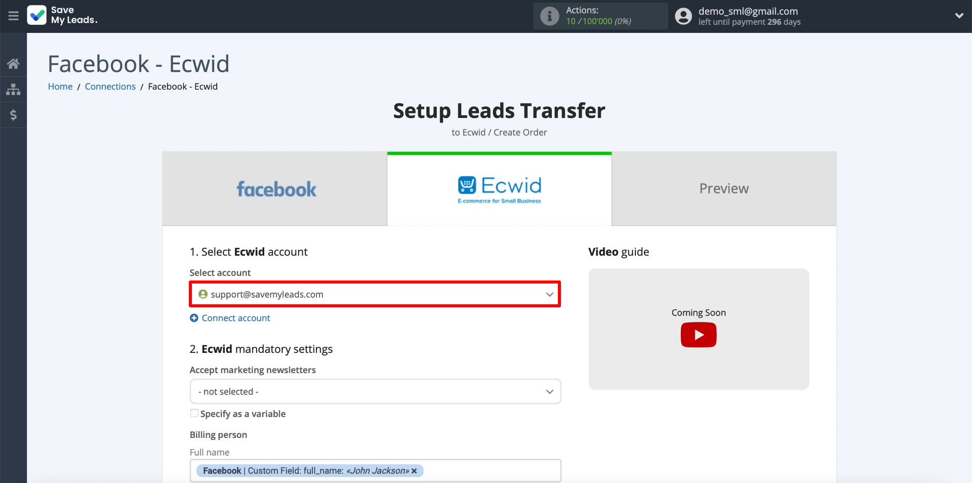 Facebook and Ecwid integration | Selecting Ecwid account Facebook and Ecwid integration | Selecting Ecwid account