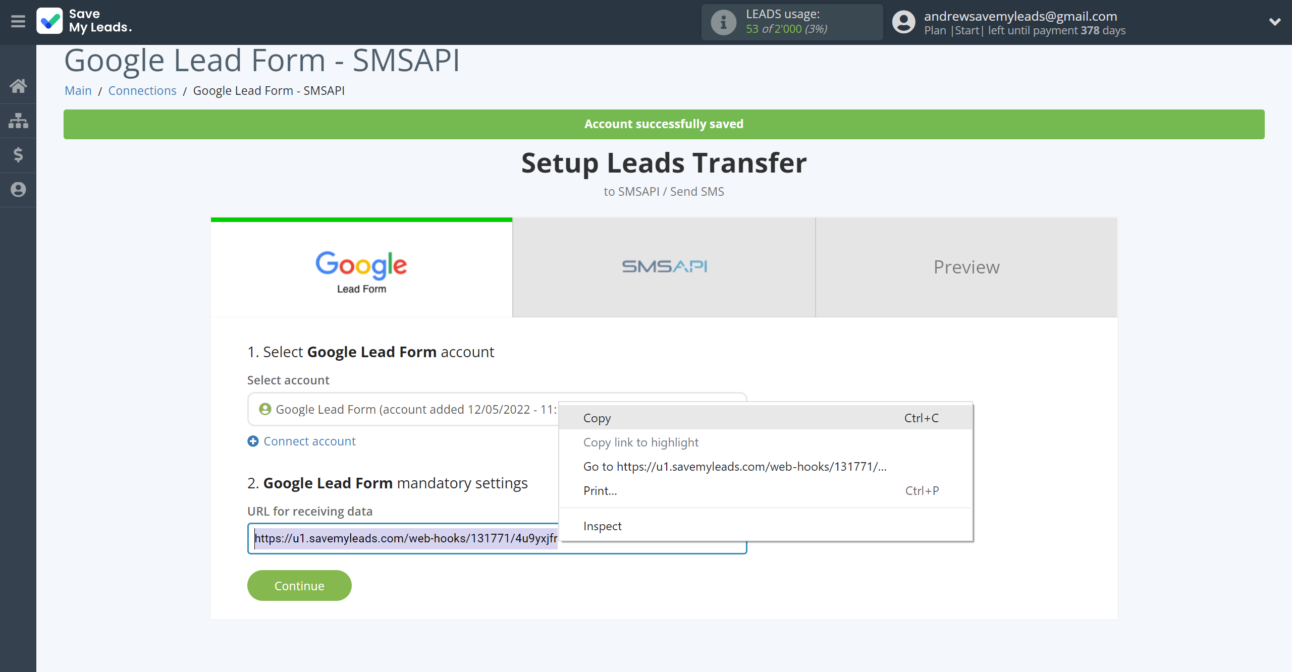 How to Connect Google Lead Form with SMSAPI | Data Source account connection